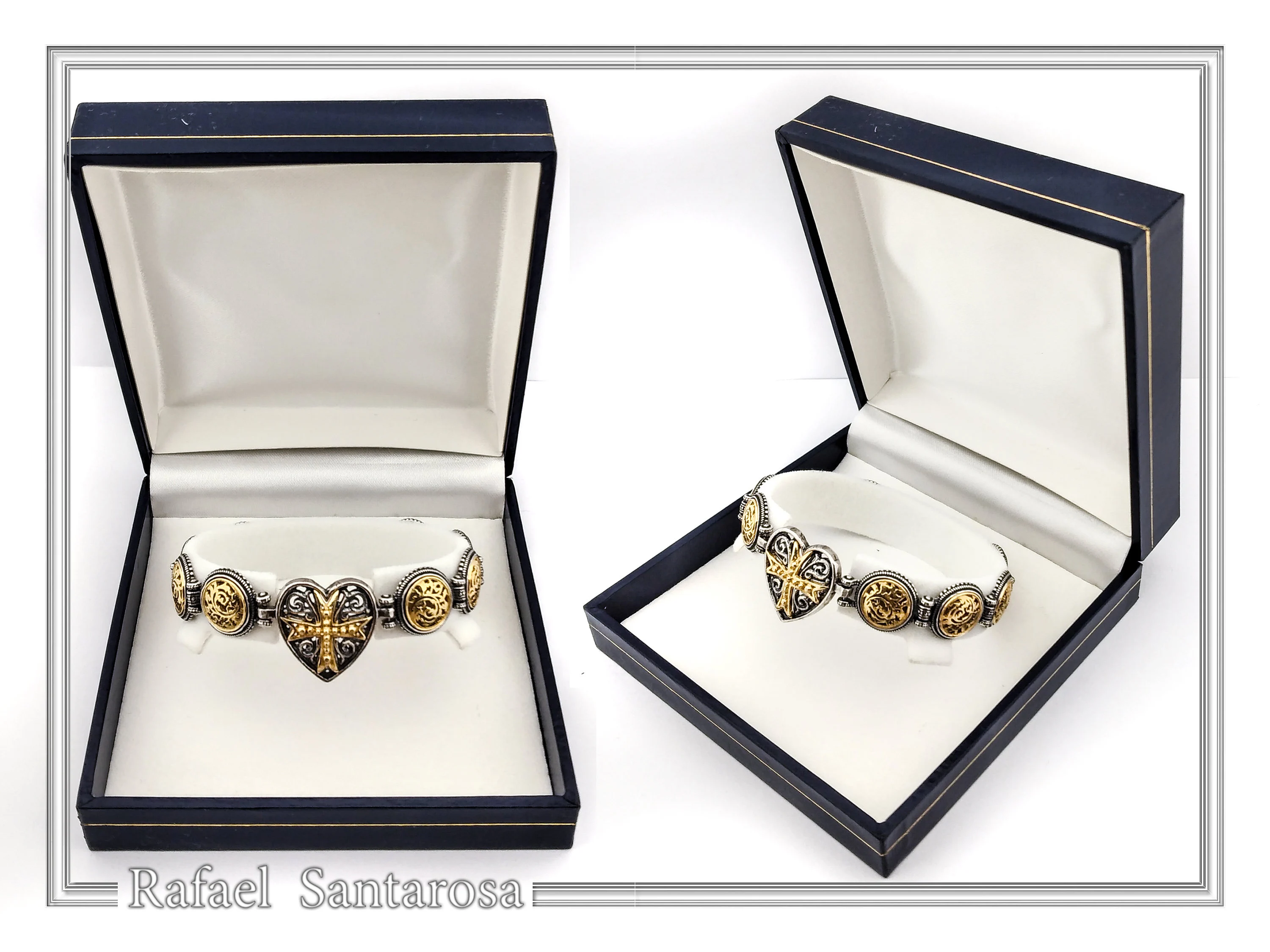 Byzantine Maltese Cross Holy Heart Knights Bracelet: Oxidized Sterling Silver and 18K Gold Filled — additional product image 9 from Rafael Santarosa Fine Jewelry