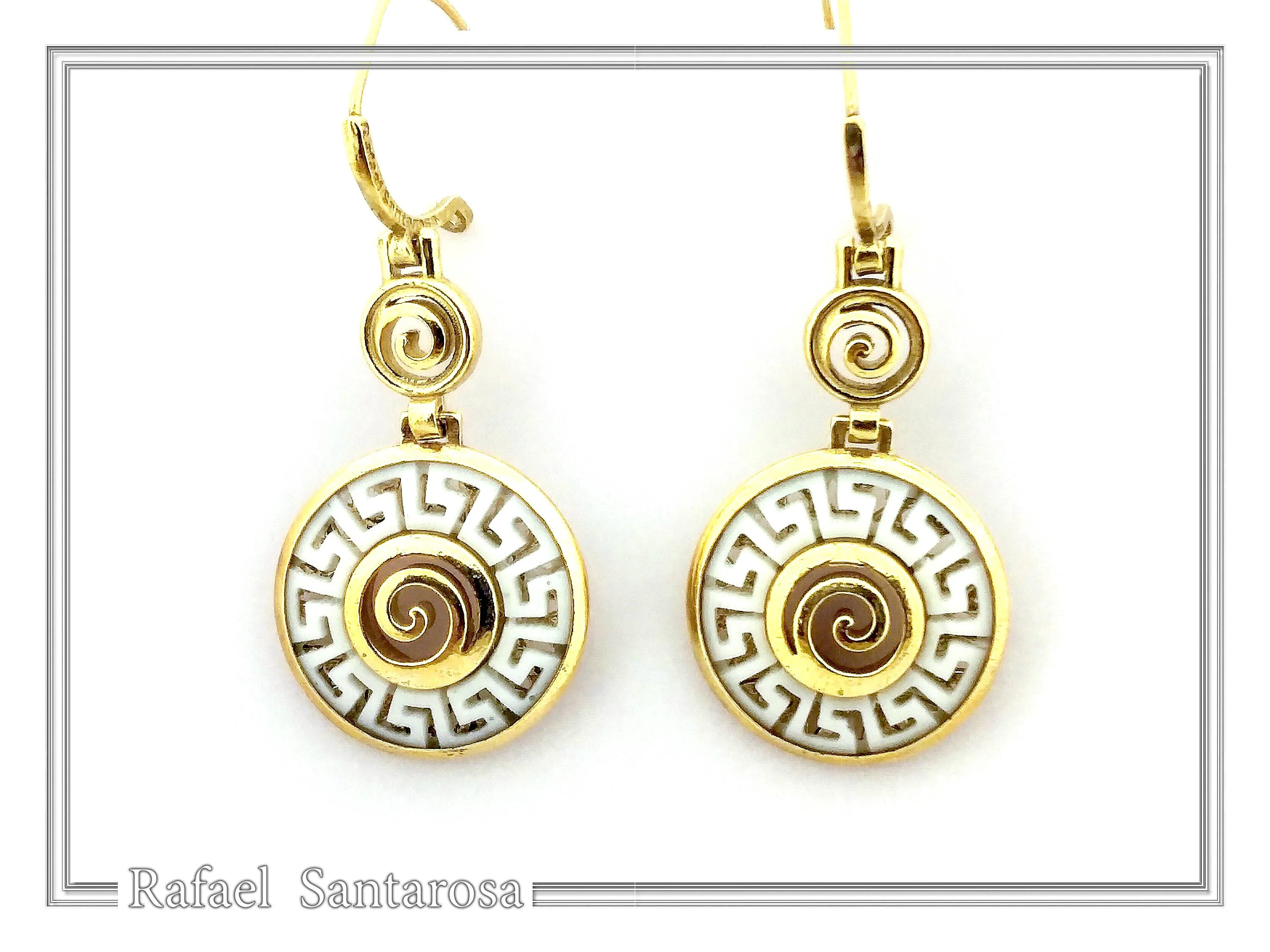 Handmade Marble Greek Key Spiral Dangle Earrings: Sterling Silver 18K Gold-Filled — additional product image 3 from Rafael Santarosa Fine Jewelry