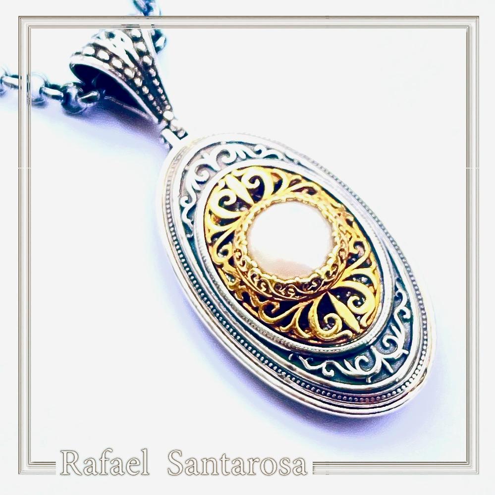 Natural Pearl on Byzantine Ornaments Pendant: Oxidized Sterling Silver and 18 Karat Gold Filled — additional product image 9 from Rafael Santarosa Fine Jewelry