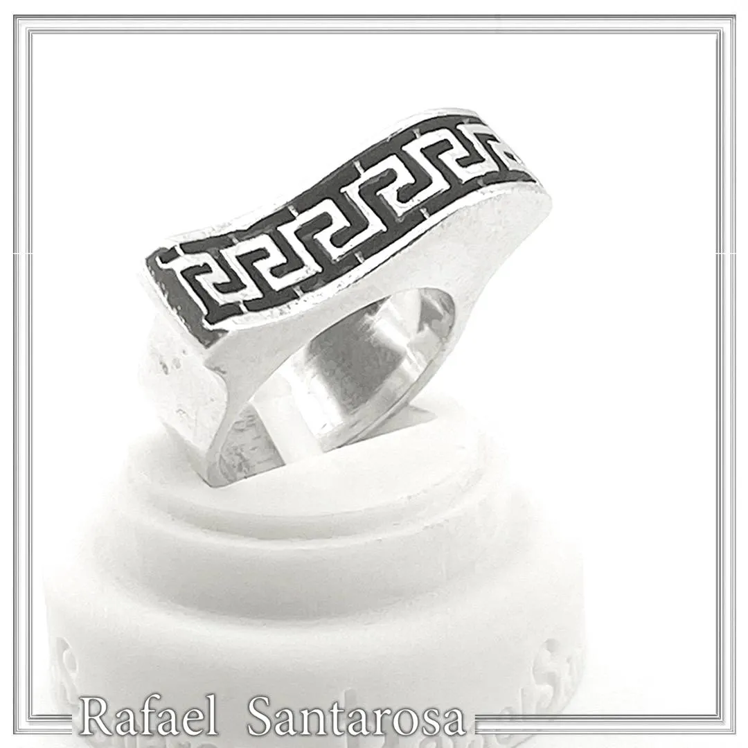 Oxidized Sterling Silver Greek Key weave Ring: Handmade Meander Museum Inspired Jewelry — additional product image 8 from Rafael Santarosa Fine Jewelry