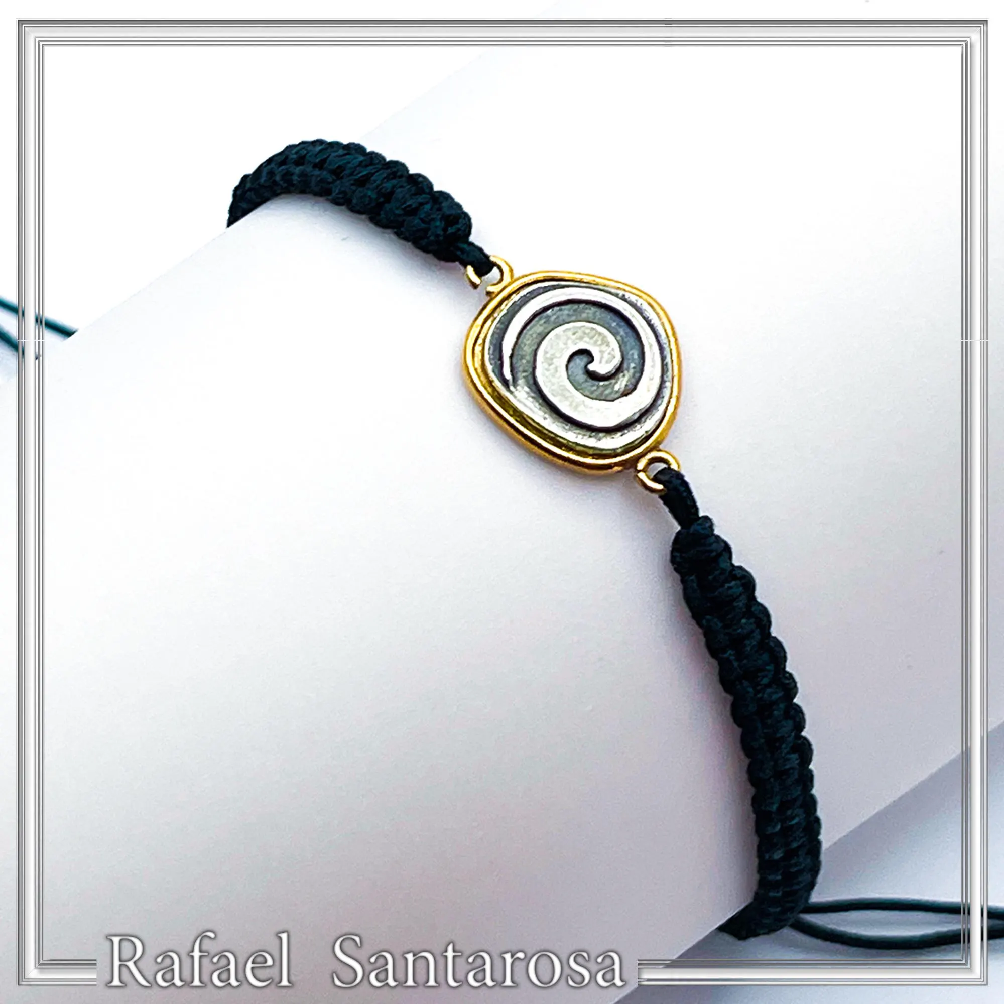 Spiral Macrame Bracelet Oxidized Sterling silver charm on 18K gold filled base. Museum replica — additional product image 9 from Rafael Santarosa Fine Jewelry