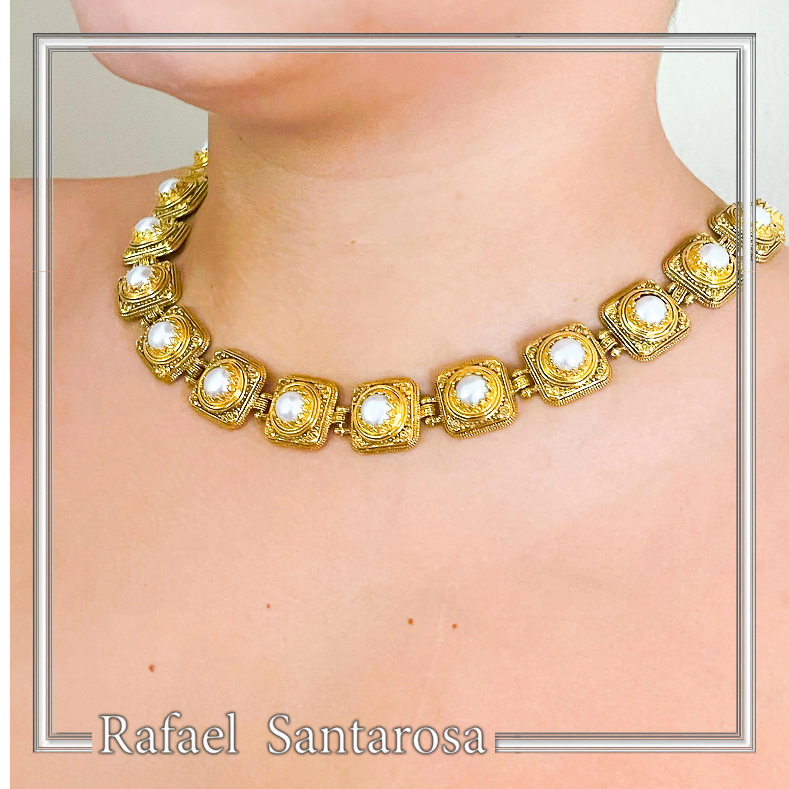 Filigree Genuine Pearl Beaded Necklace for Ladies: 18K Gold-Filled Sterling Silver Ancient Greek Style — additional product image 4 from Rafael Santarosa Fine Jewelry