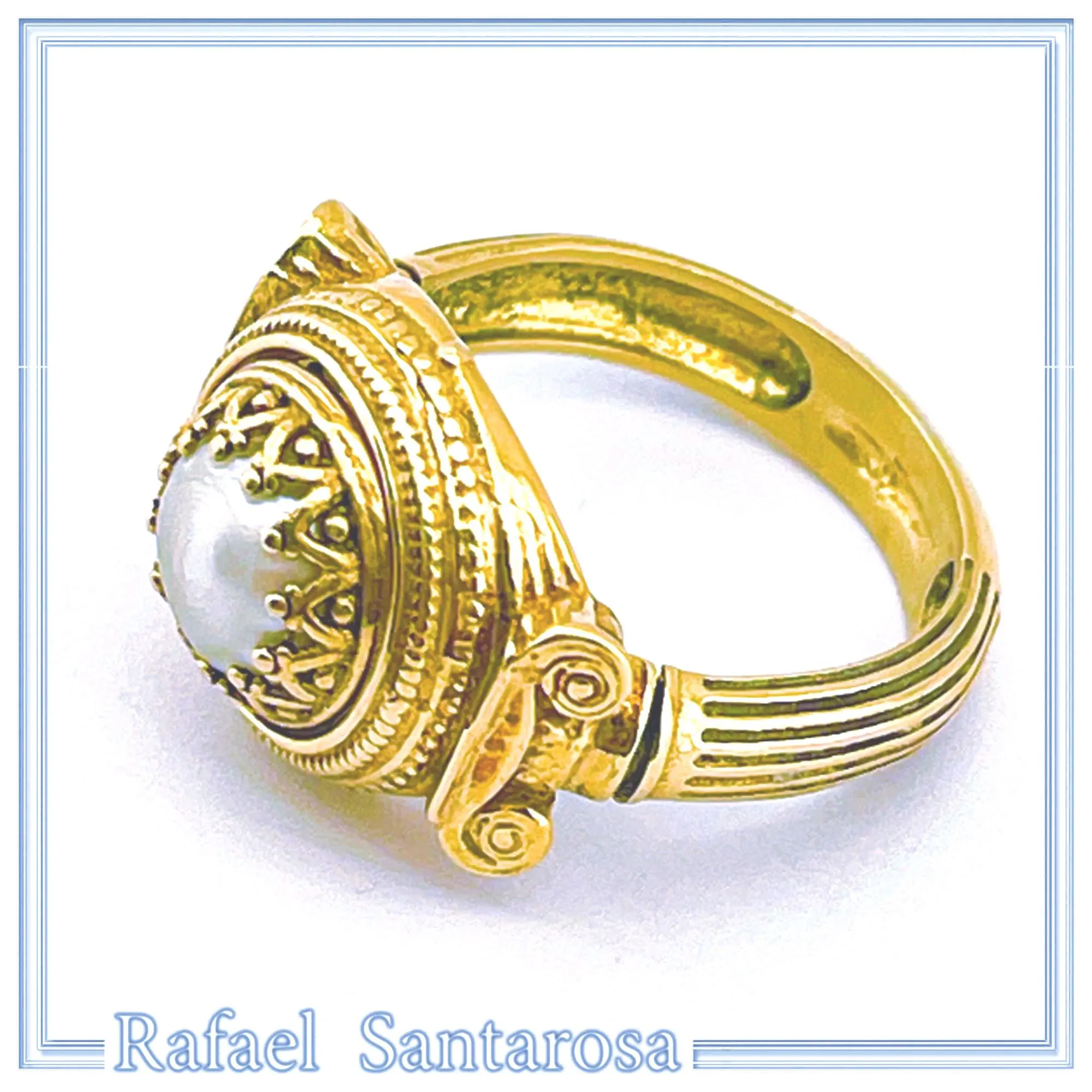 Ancient Greek Temple Ionic Column Natural Pearl Ring 18K Gold-Filled Sterling Silver, Museum Inspired — additional product image 2 from Rafael Santarosa Fine Jewelry