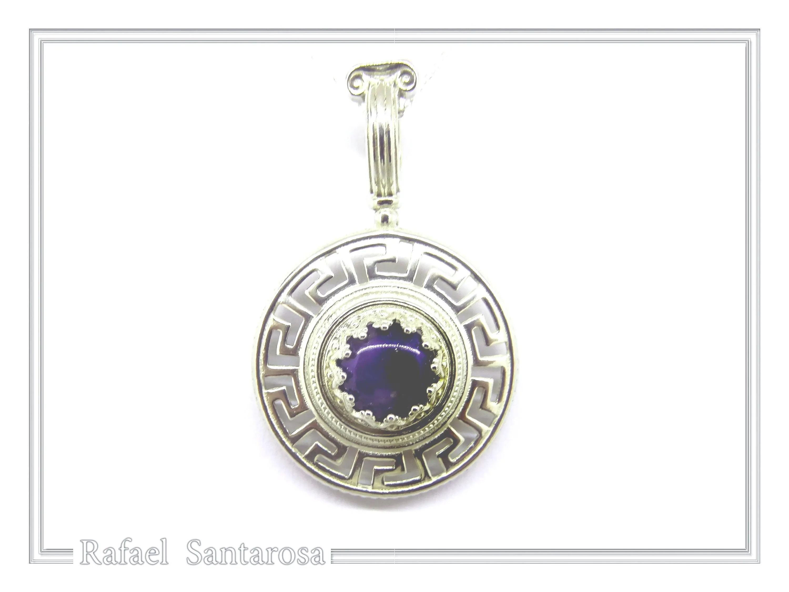 Natural Lapis Lazuli Greek Key Wreath Necklace: Sterling Silver Pendant — additional product image 4 from Rafael Santarosa Fine Jewelry