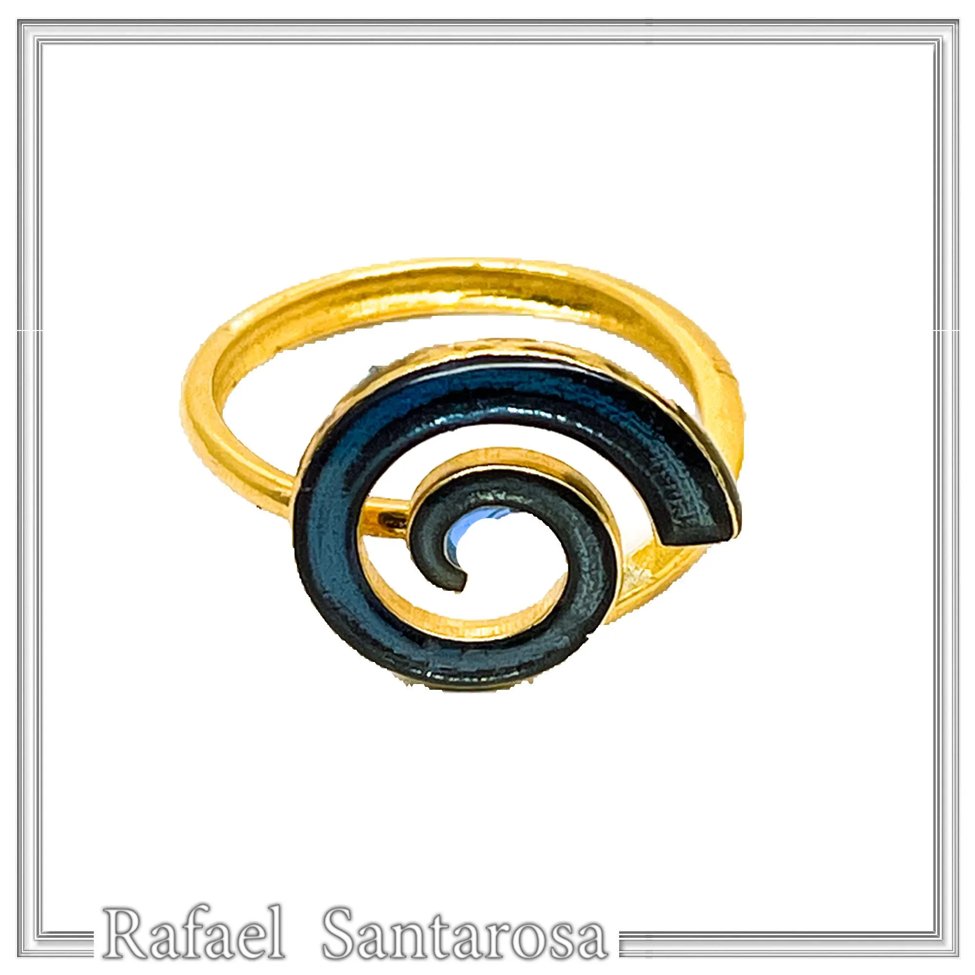 Blue Enamel Spiral Adjustable Statement Ring: Eternity Symbol 18 Karat Gold Filled Sterling Silver — additional product image 8 from Rafael Santarosa Fine Jewelry