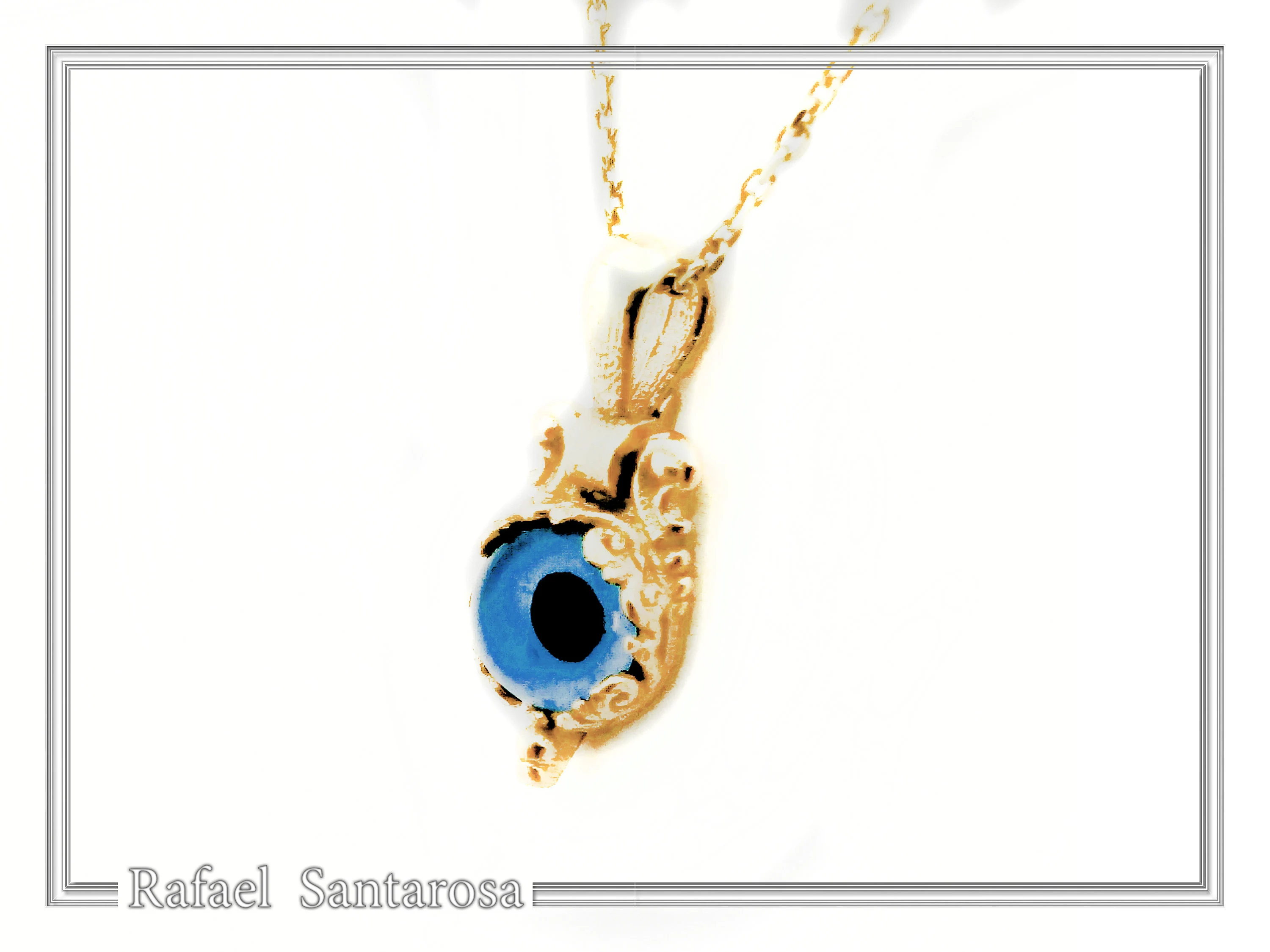 Evil Eye Necklace, Byzantine Filigree Talisman Against Evil: Sterling Silver 18K Gold Filled Charm — additional product image 7 from Rafael Santarosa Fine Jewelry