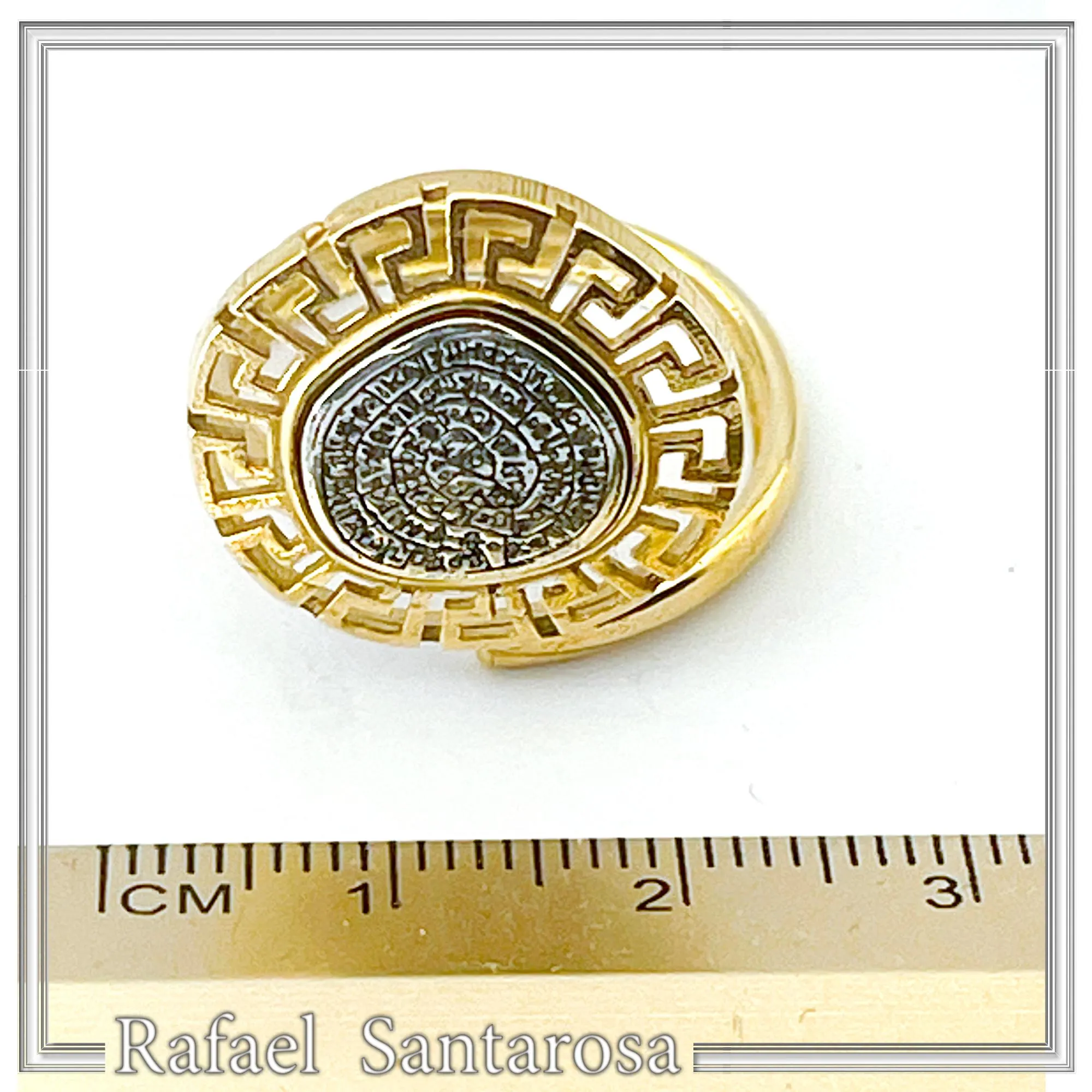 Greek Calendar Phaistos Disc on Greek Key Ring: Oxidized Sterling Silver, 18K Gold Filled — additional product image 7 from Rafael Santarosa Fine Jewelry
