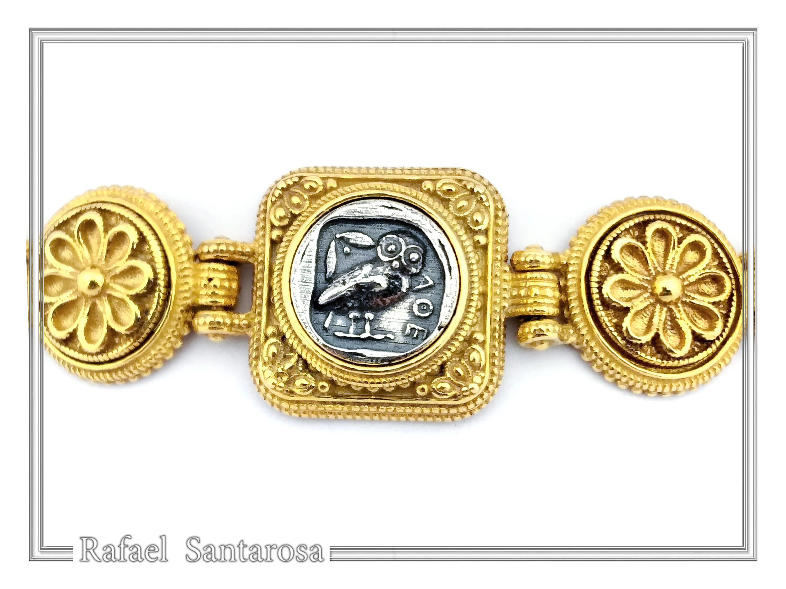 Tetradrachm Owl Coin Ancient Greek style Beaded Bracelet: 18k Gold Filled & Oxidized Sterling Silver — additional product image 5 from Rafael Santarosa Fine Jewelry