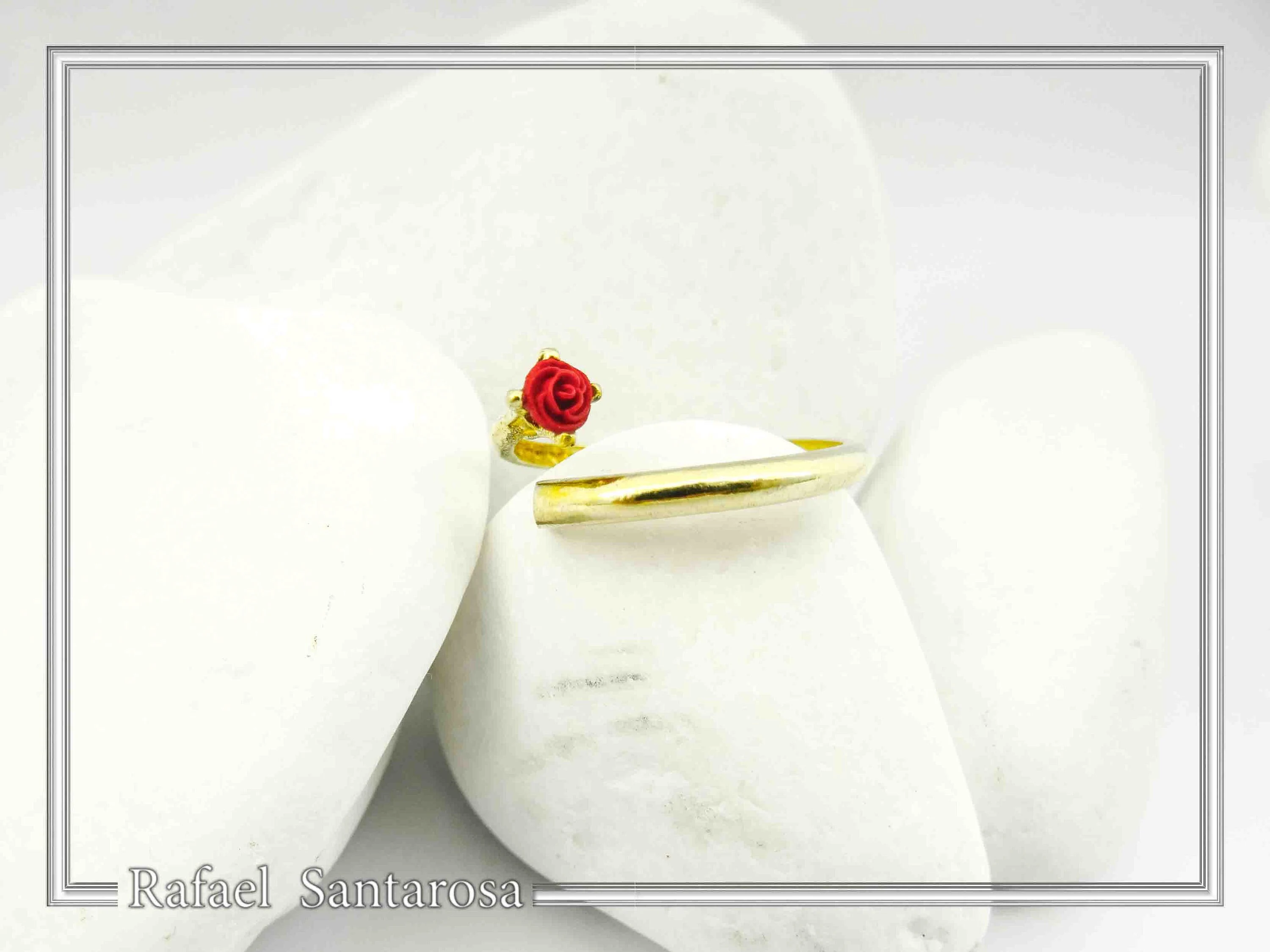 Adjustable Band with Alabaster Rose flower gem: Handmade Sterling Silver 18K Gold-Filled Ring — additional product image 6 from Rafael Santarosa Fine Jewelry