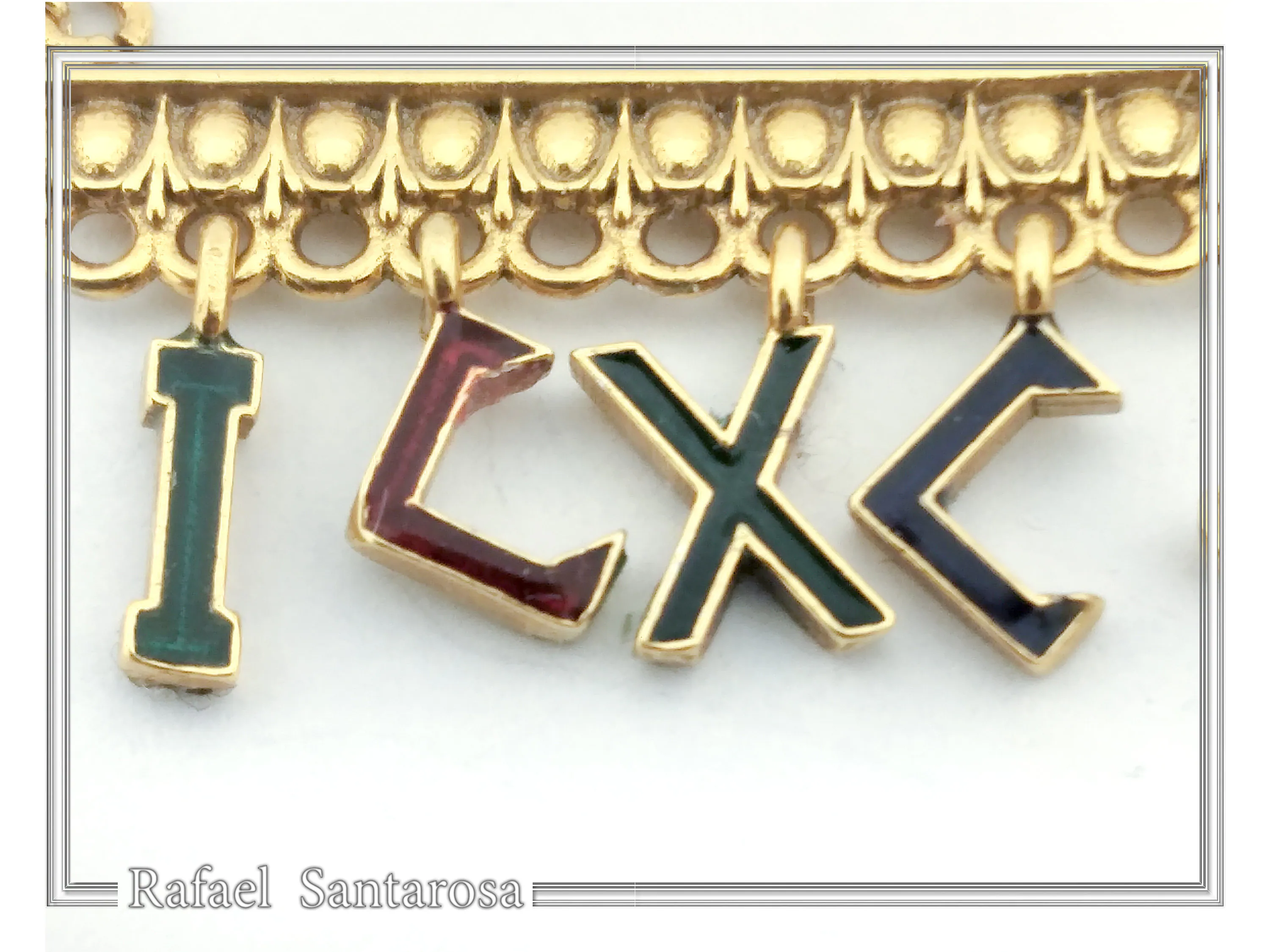 IC XC NIKA Dangle Necklace: Handmade Silver Gold Filled and enamel Christogram Talisman — additional product image 6 from Rafael Santarosa Fine Jewelry
