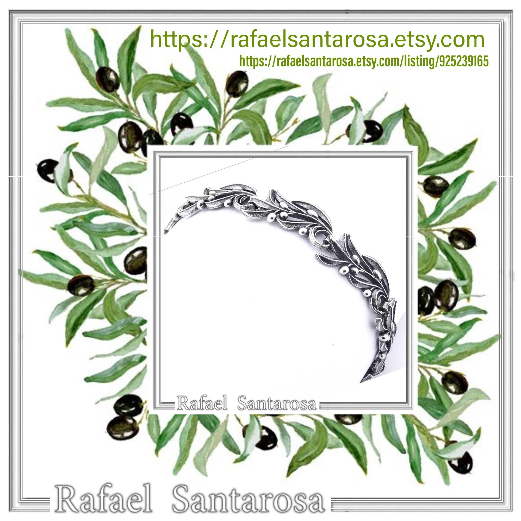 Olive Leaf Branch Beaded Bracelet Peace Symbol: Oxidized Sterling Silver Handmade Greek Jewelry — additional product image 10 from Rafael Santarosa Fine Jewelry