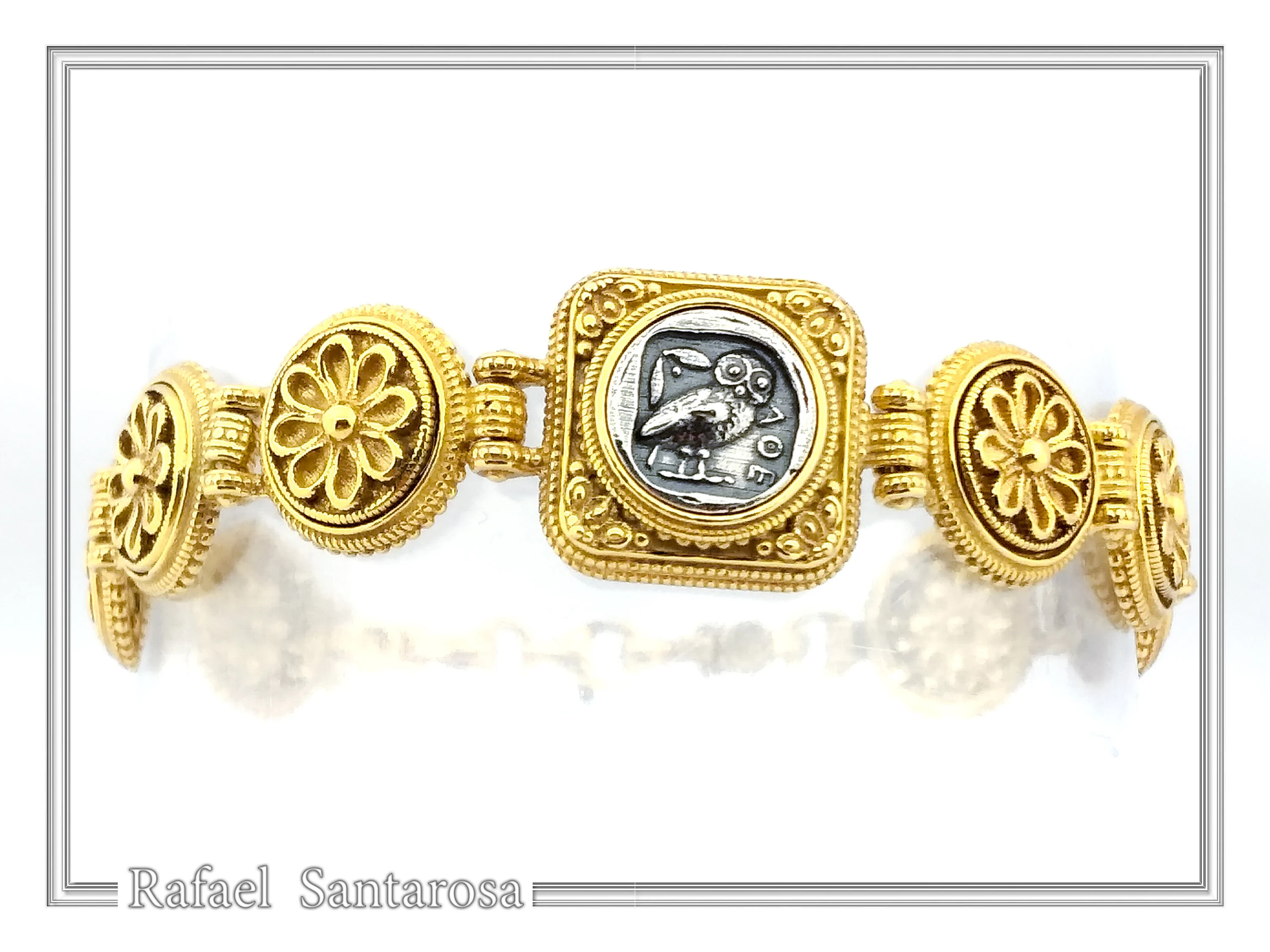 Tetradrachm Owl Coin Ancient Greek style Beaded Bracelet: 18k Gold Filled & Oxidized Sterling Silver — additional product image 2 from Rafael Santarosa Fine Jewelry