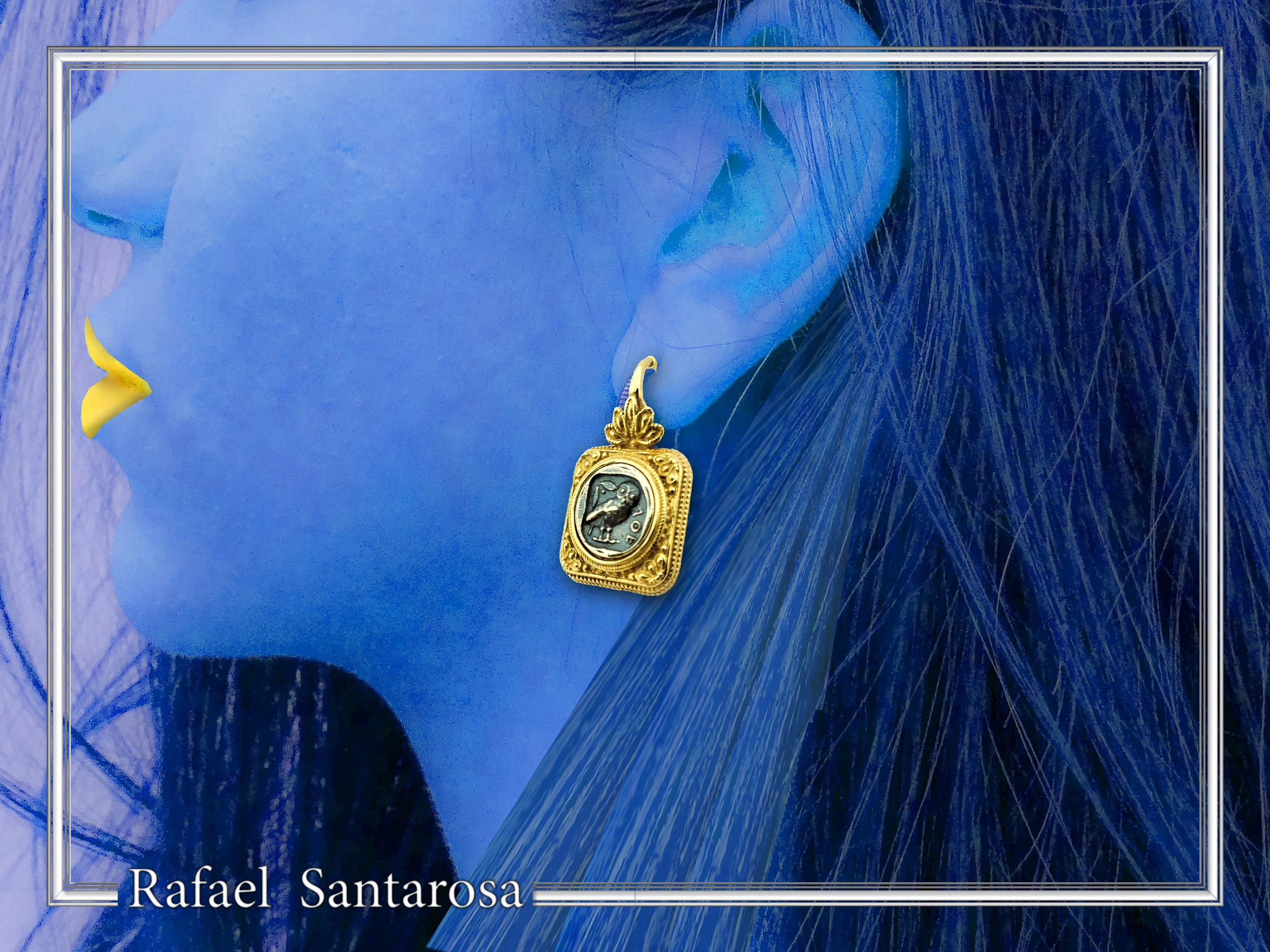 Athena Owl Coin Greek Museum Earrings: 18K Gold Filled Filigree and Oxidised Sterling Silver — additional product image 5 from Rafael Santarosa Fine Jewelry
