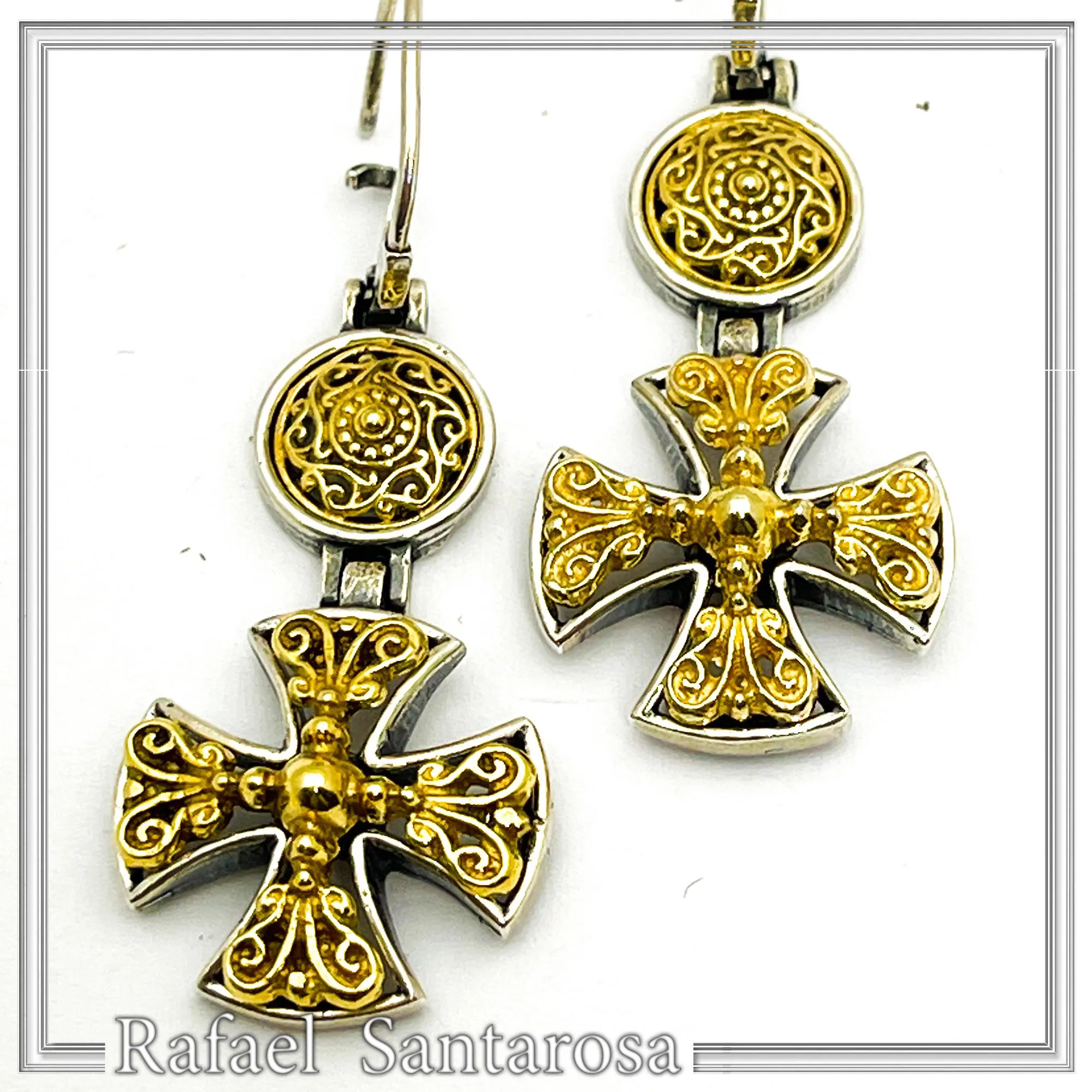 Byzantine religious statement handmade cross earrings, sterling silver 18K gold filled — additional product image 3 from Rafael Santarosa Fine Jewelry