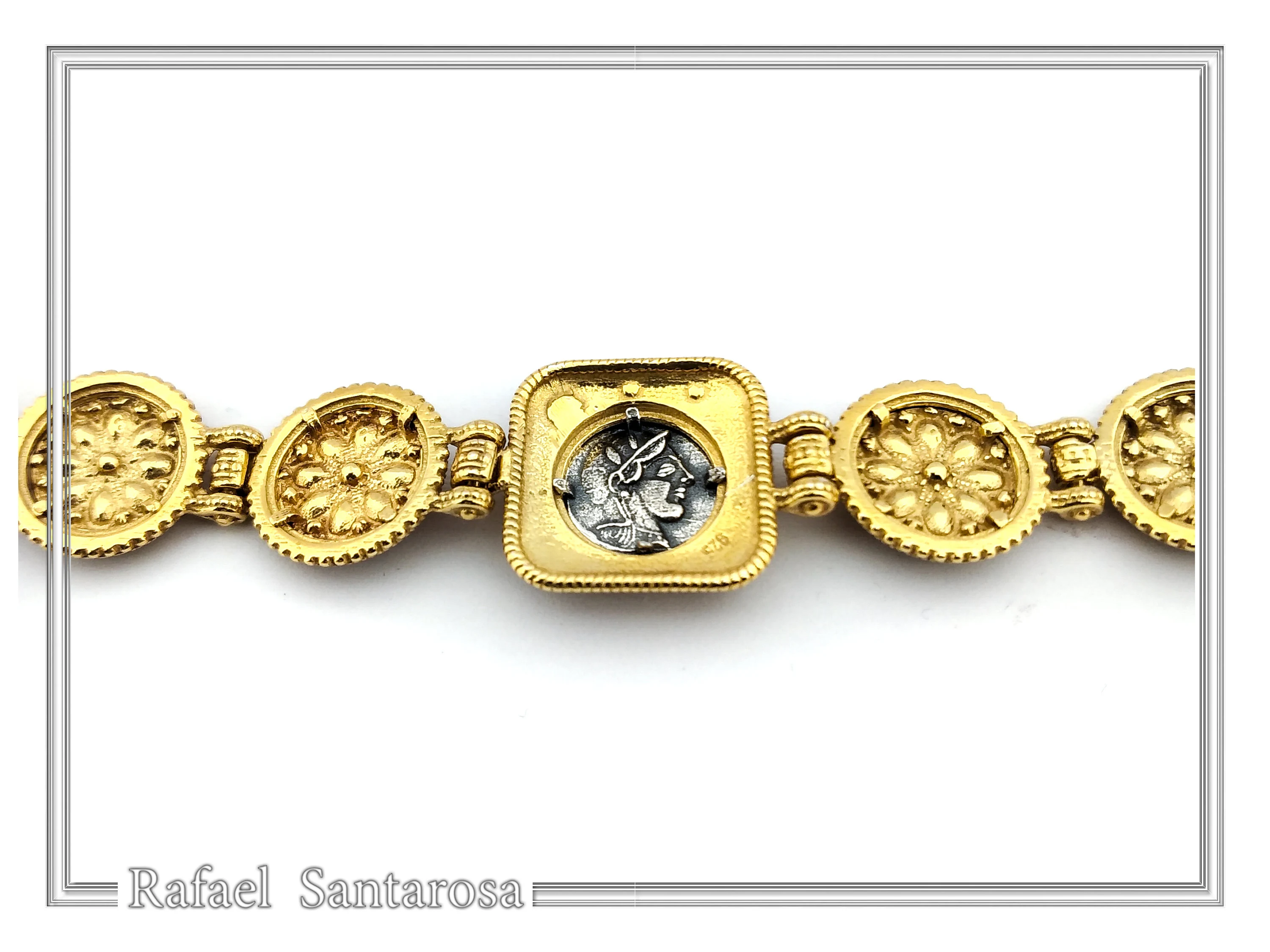Tetradrachm Owl Coin Ancient Greek style Beaded Bracelet: 18k Gold Filled & Oxidized Sterling Silver — additional product image 8 from Rafael Santarosa Fine Jewelry