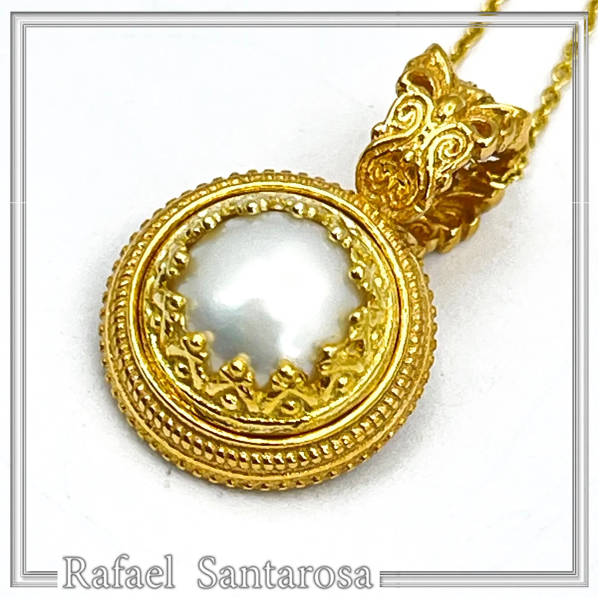Natural Pearl Necklace: Ancient Greek style Filigree 18K Gold-Filled Pendant — additional product image 2 from Rafael Santarosa Fine Jewelry