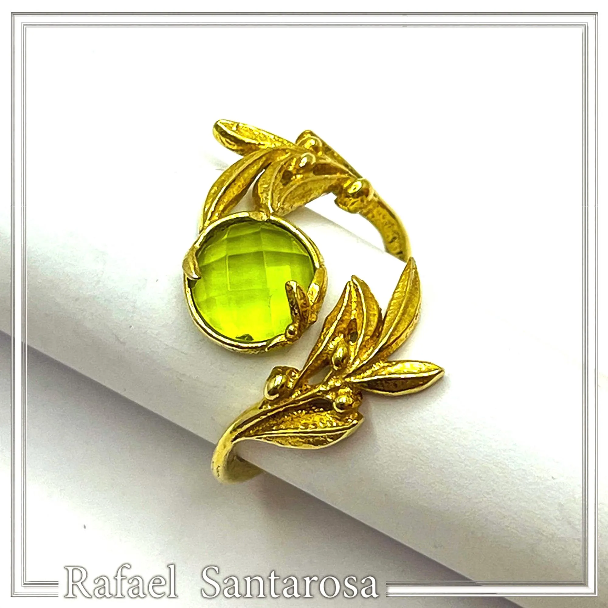 Floral Olive Leaf Ring: Adjustable Boho Birthstone Sterling Silver 18K gold filled Ring — additional product image 6 from Rafael Santarosa Fine Jewelry