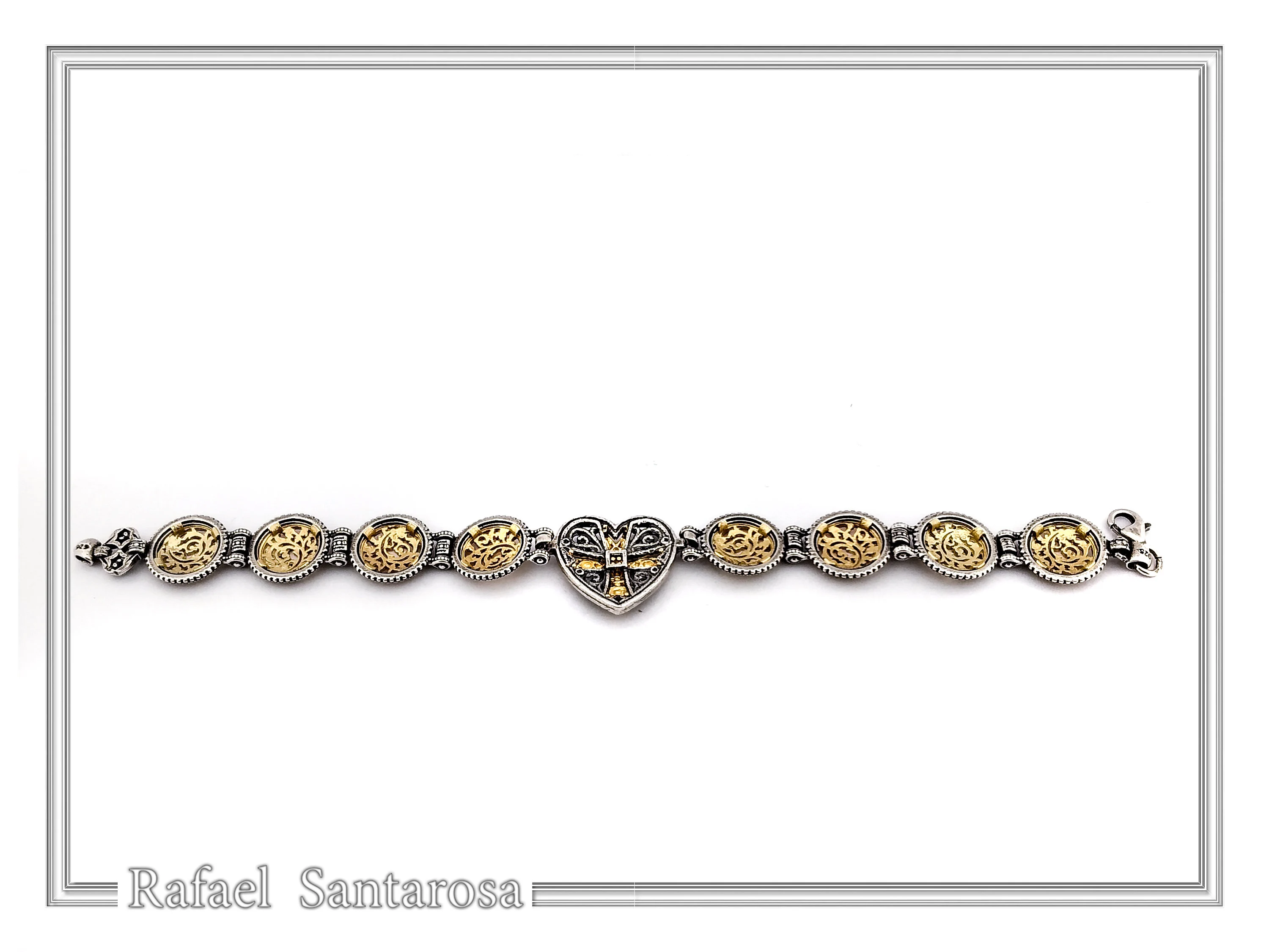 Byzantine Maltese Cross Holy Heart Knights Bracelet: Oxidized Sterling Silver and 18K Gold Filled — additional product image 7 from Rafael Santarosa Fine Jewelry