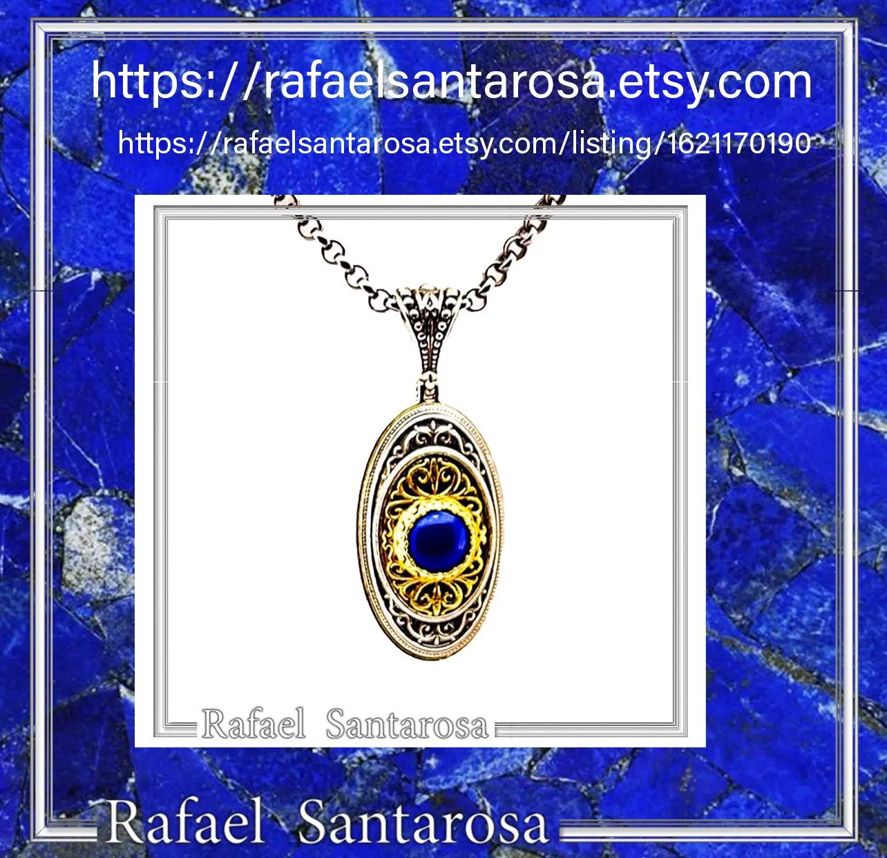 Genuine Lapis Lazuli Byzantine Way Crafted Pendant: Oxidised & Gold-Filled Sterling Silver — additional product image 10 from Rafael Santarosa Fine Jewelry