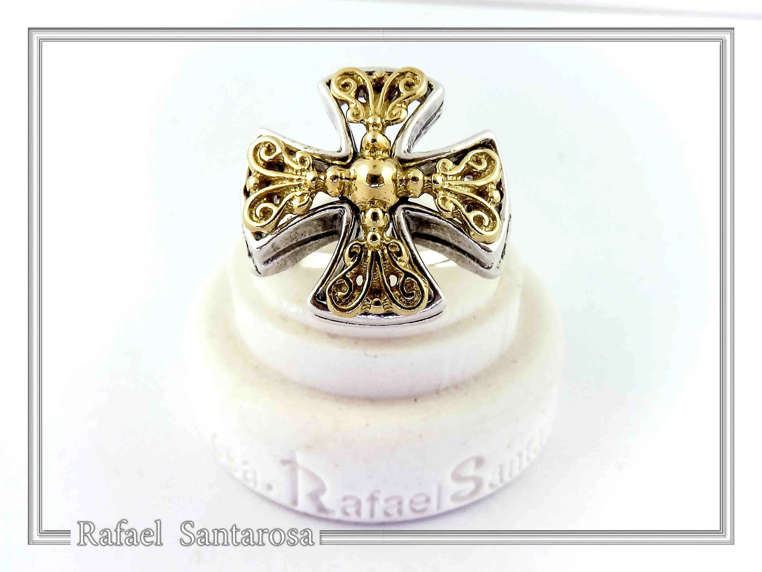 Byzantine Religious Cross Museum Inspired Ring: Oxidized Sterling Silver, 18K Gold Filled Filigree — additional product image 8 from Rafael Santarosa Fine Jewelry