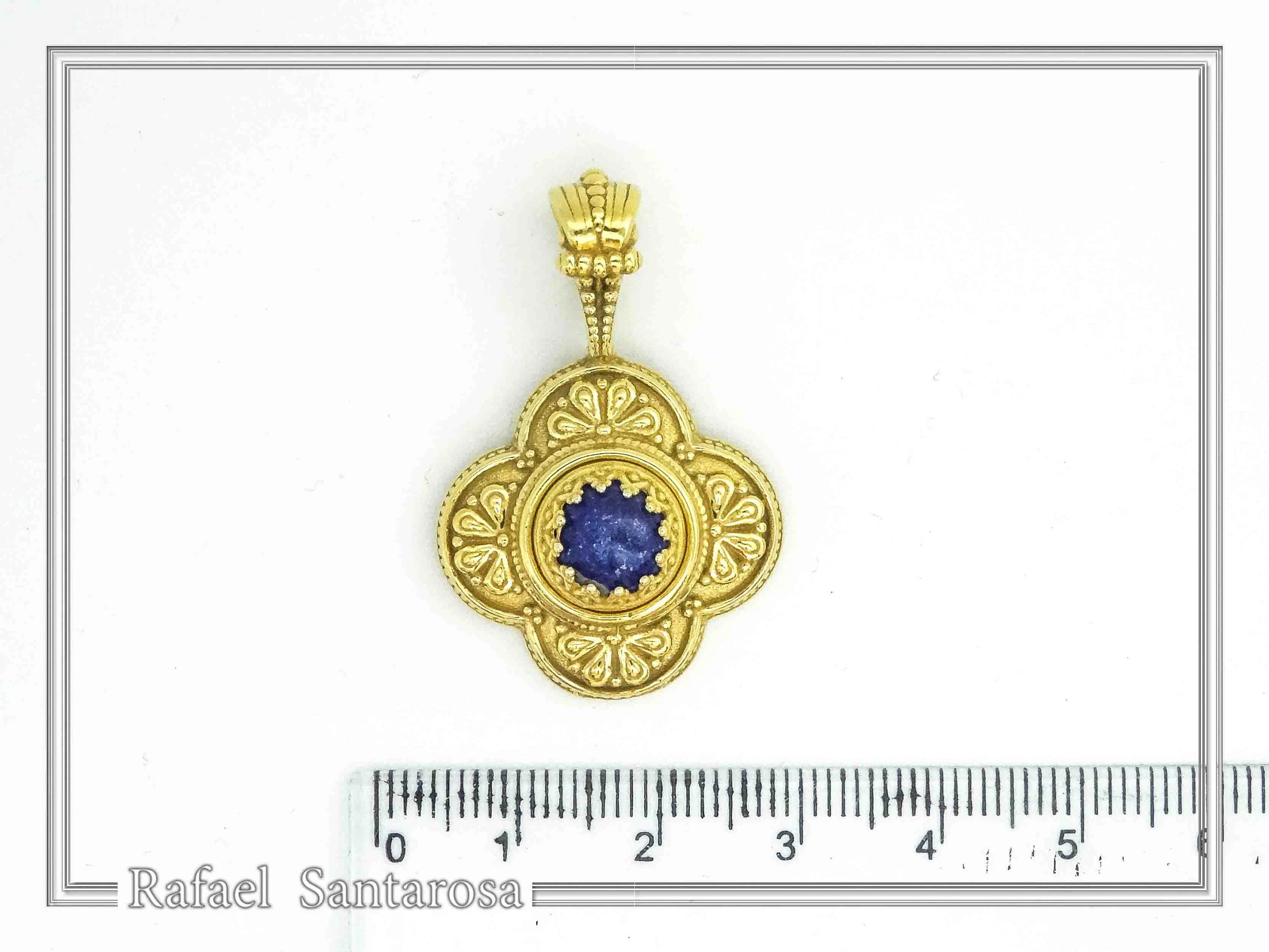 Natural Lapis Lazuli Byzantine Filigree Cross Pendant: 18K Gold-Filled Sterling Silver — additional product image 9 from Rafael Santarosa Fine Jewelry