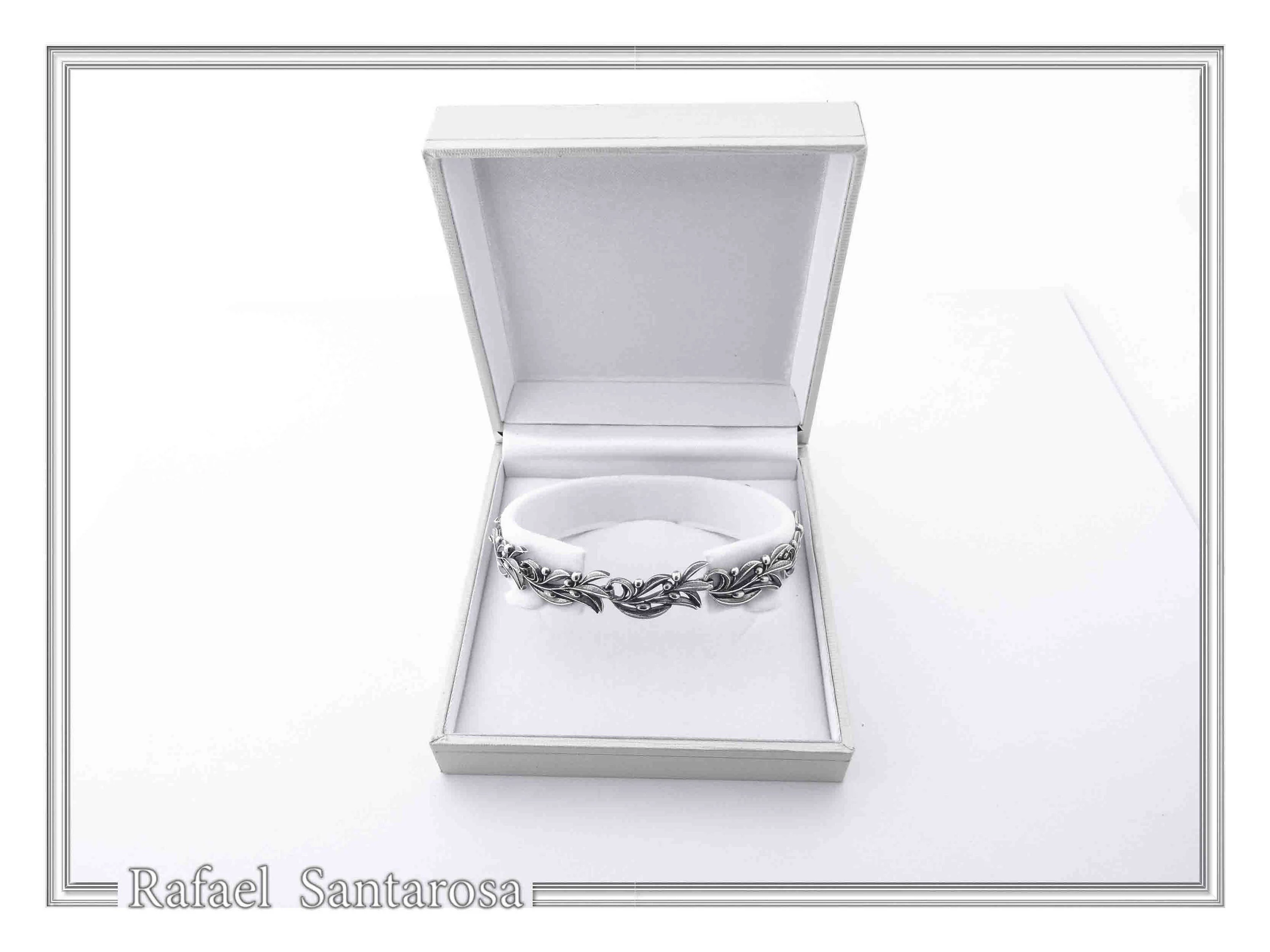 Olive Leaf Branch Beaded Bracelet Peace Symbol: Oxidized Sterling Silver Handmade Greek Jewelry — additional product image 9 from Rafael Santarosa Fine Jewelry