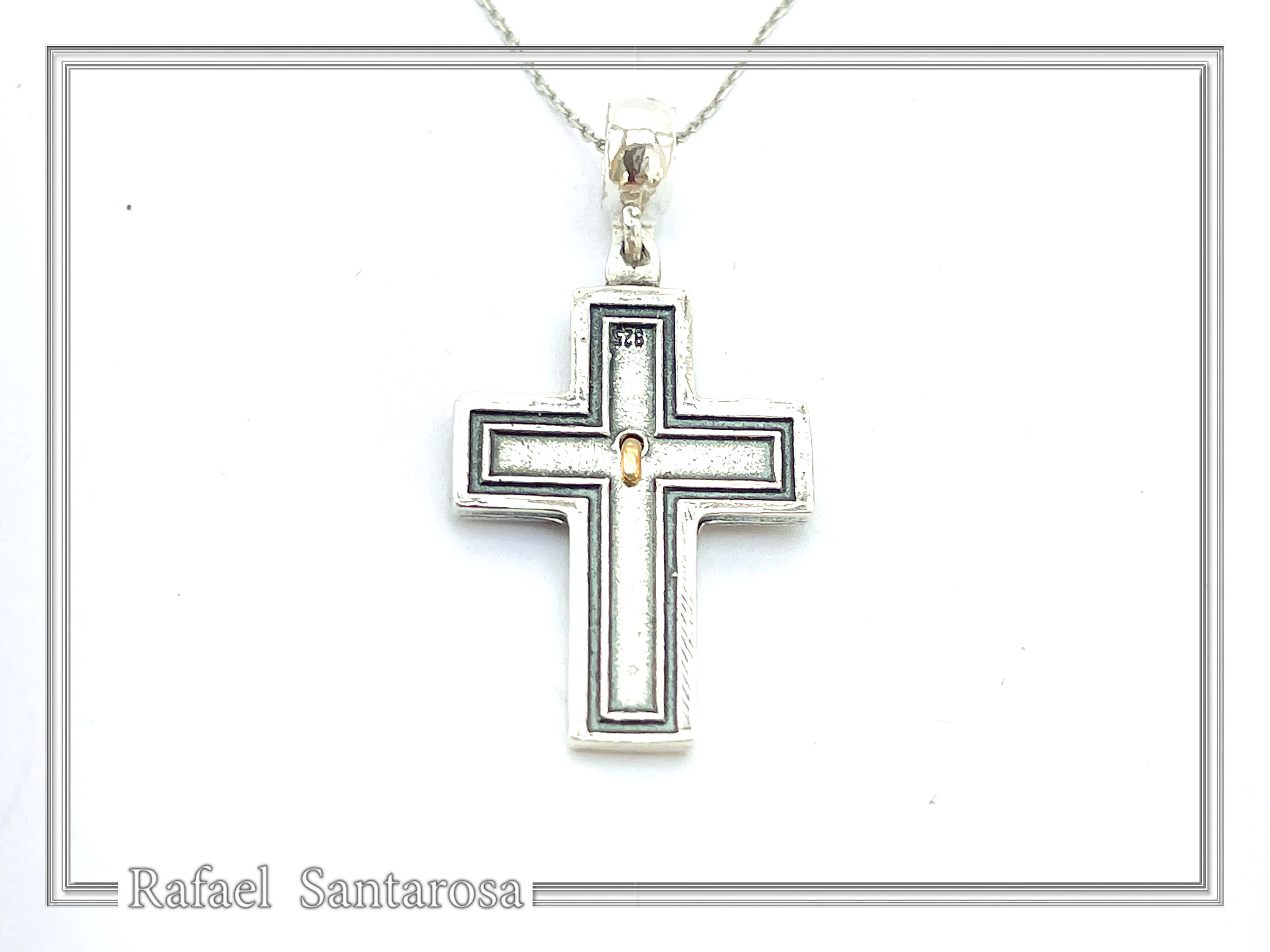 Byzantine Cross Pendant Religious Orthodox Necklace: Sterling Silver oxidised and 18k Gold Filled — additional product image 9 from Rafael Santarosa Fine Jewelry