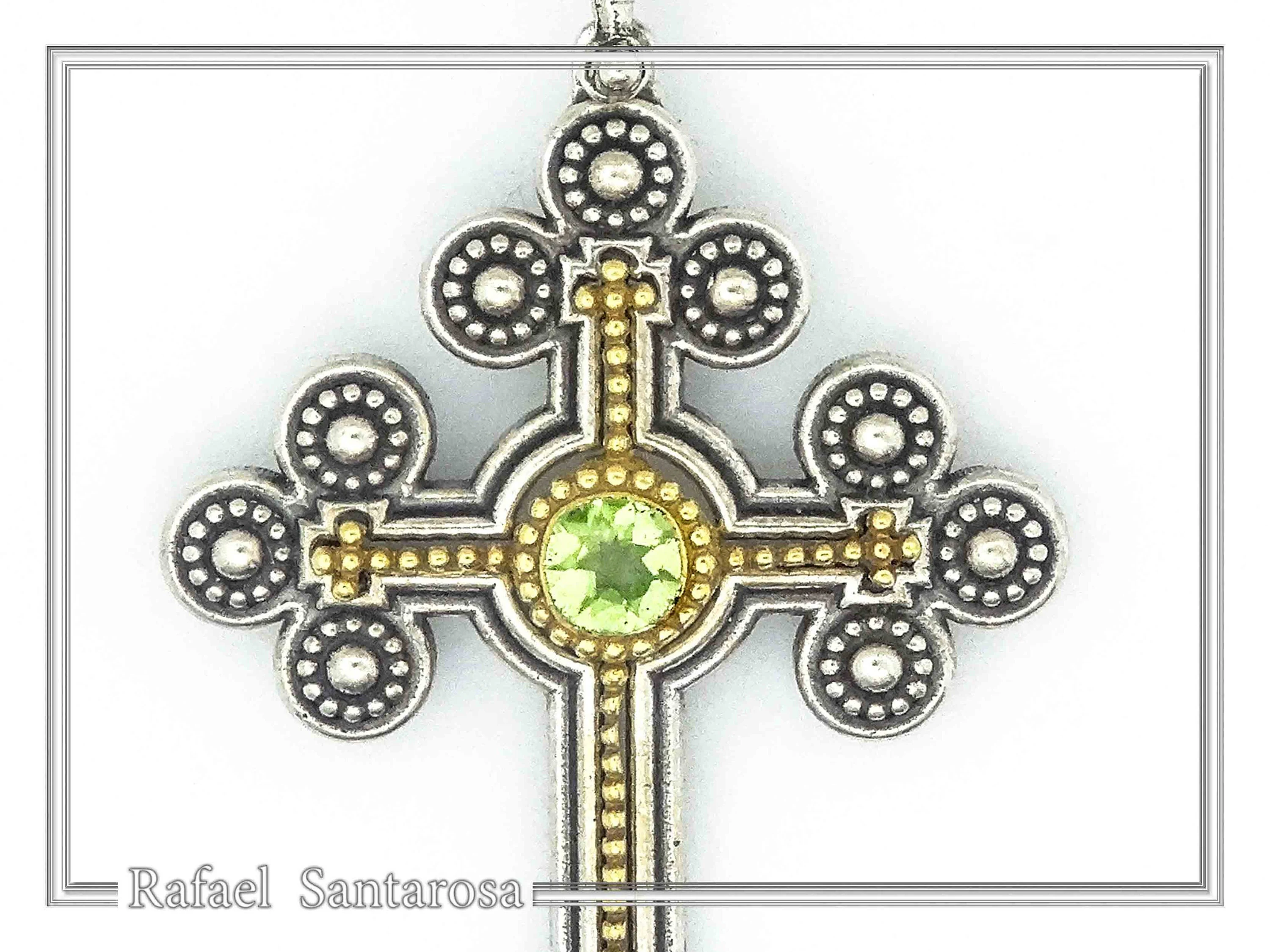 Peridot, Garnet, Topaz, Amethyst, Pearl or Lapis Oxidized Sterling Silver Byzantine Cross Religious Necklace — additional product image 4 from Rafael Santarosa Fine Jewelry