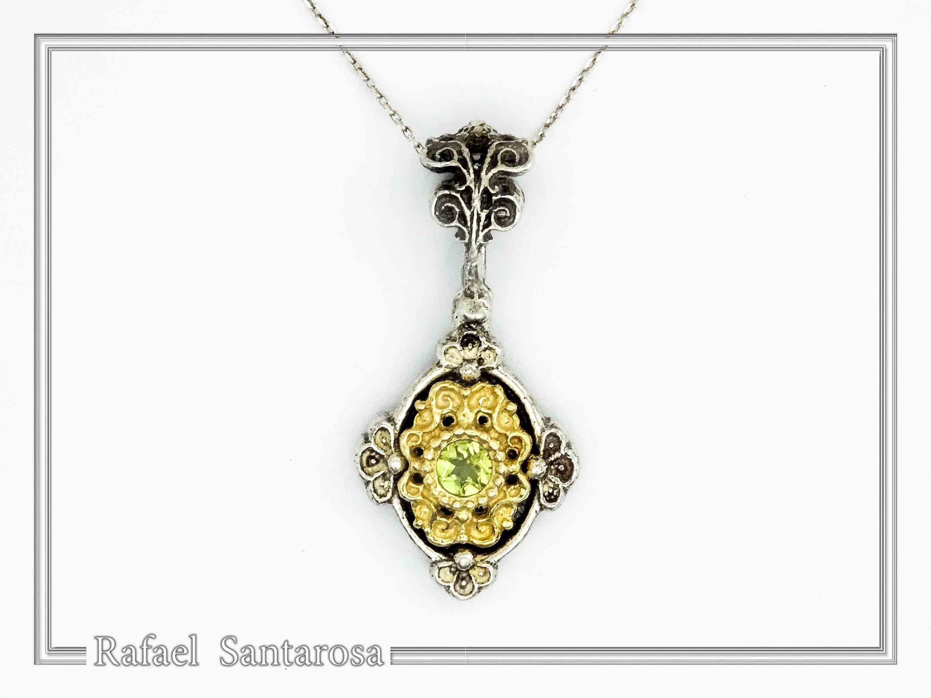 Genuine Peridot Byzantine Style Drop Necklace: Oxidized and 18K Gold Filled Sterling Silver — additional product image 3 from Rafael Santarosa Fine Jewelry