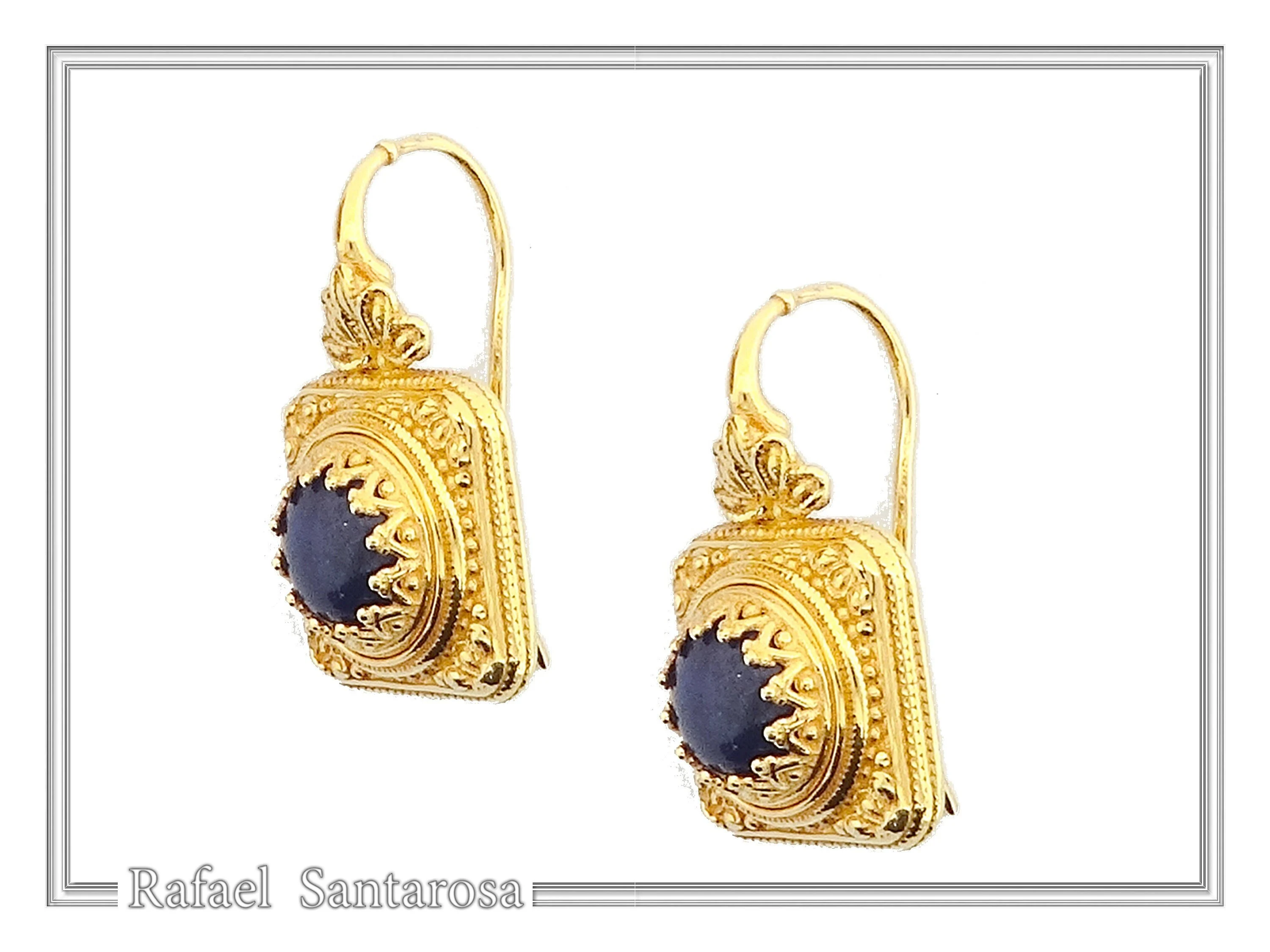 Genuine Lapis Lazuli Ancient Greek Style Earrings: 18K Gold-Filled Sterling Silver, Museum Jewelry — additional product image 5 from Rafael Santarosa Fine Jewelry
