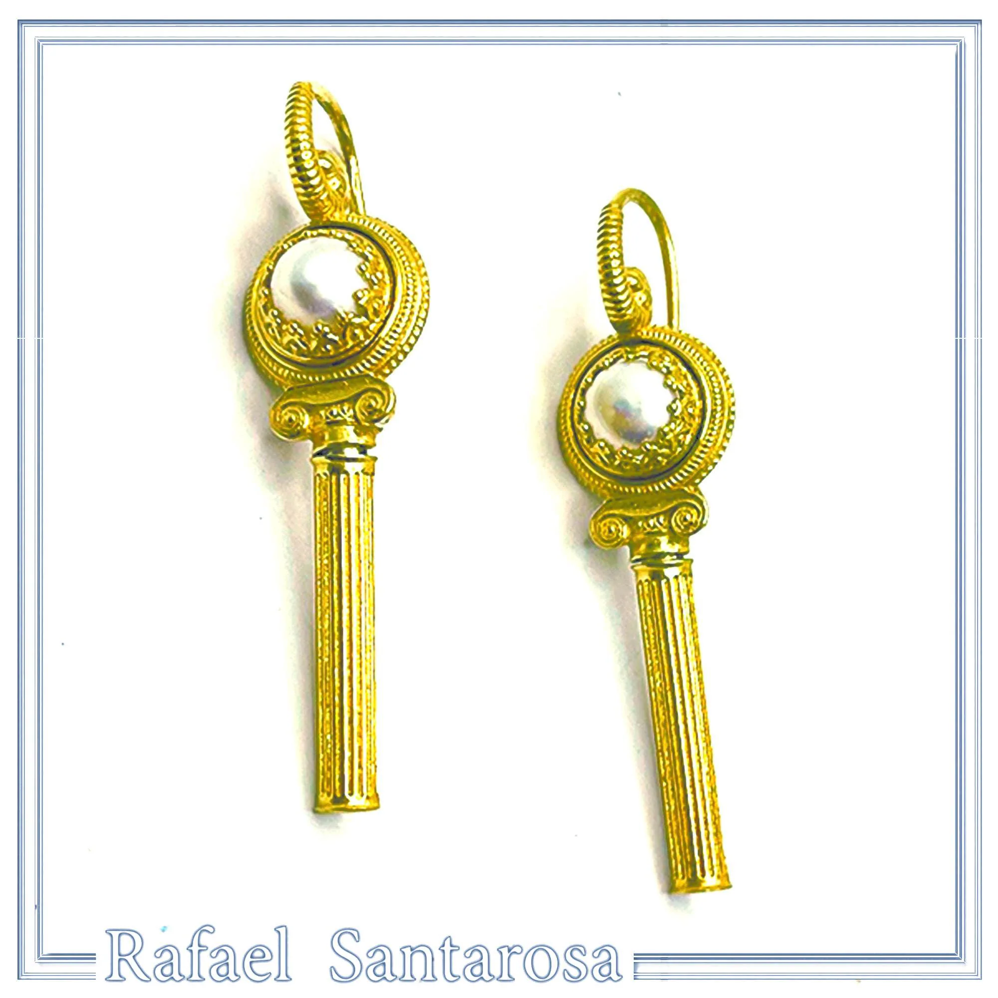 Greek Temple Column Natural Pearl Earrings: 18K Gold Filled Sterling Silver, Greek Museum Jewelry — additional product image 3 from Rafael Santarosa Fine Jewelry