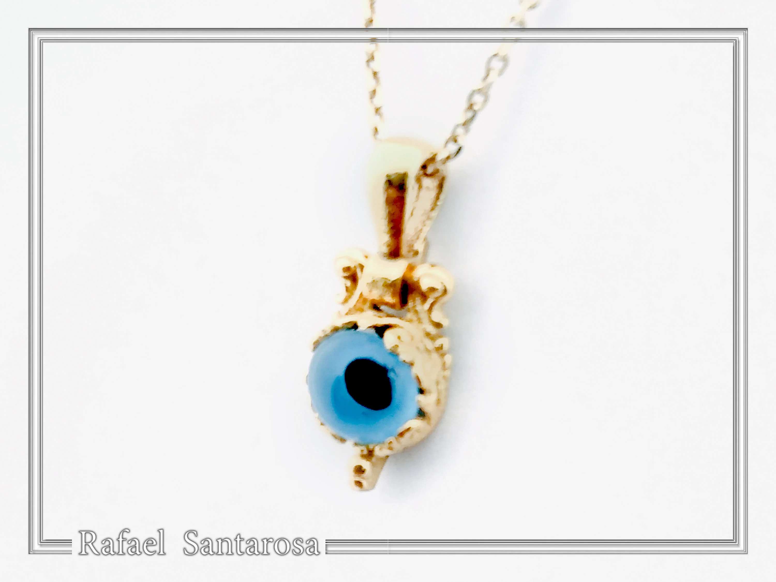 Evil Eye Necklace, Byzantine Filigree Talisman Against Evil: Sterling Silver 18K Gold Filled Charm — additional product image 4 from Rafael Santarosa Fine Jewelry