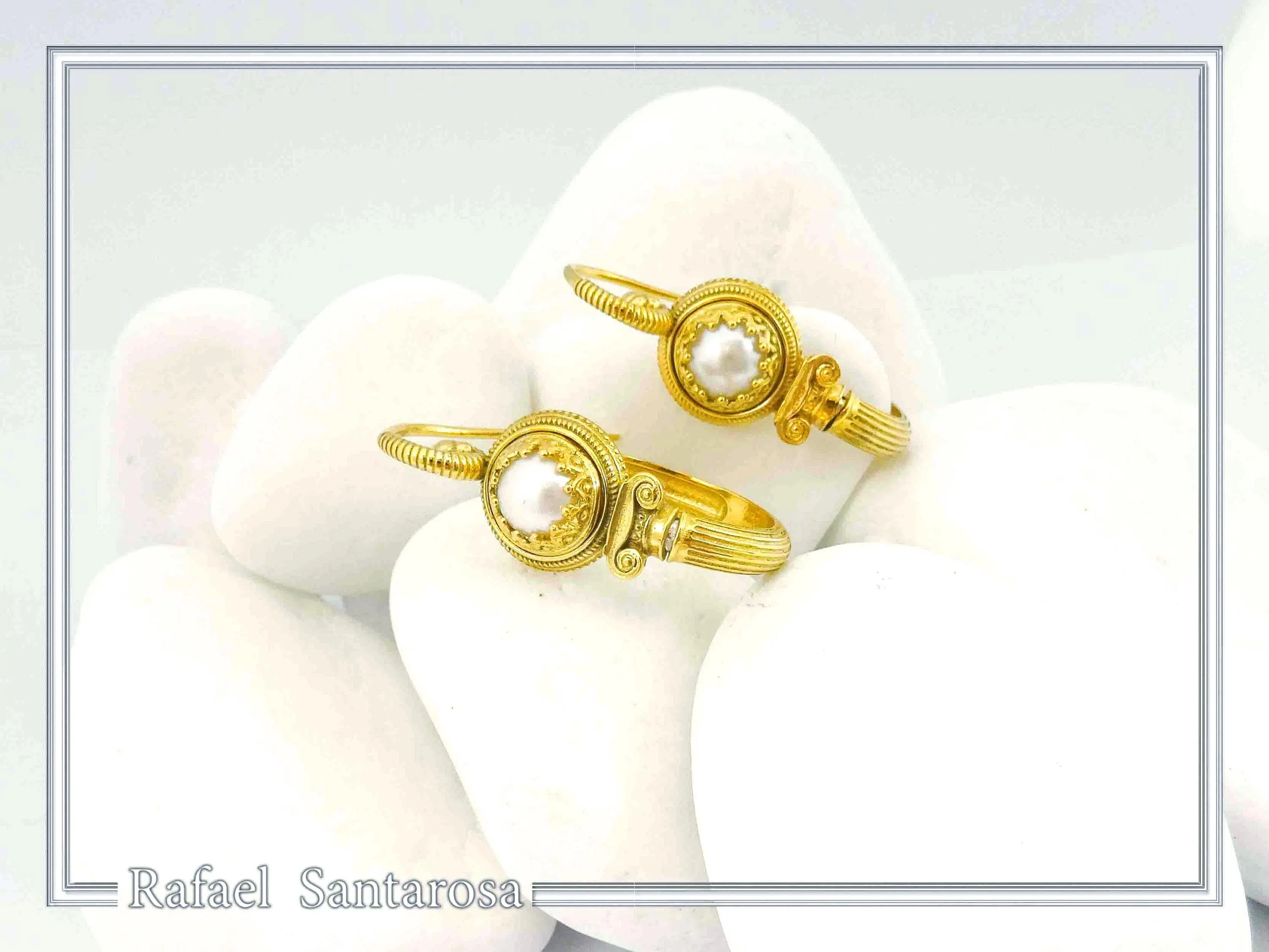 Ancient Greek Ionian Temple Column Natural Pearl Hoop Earrings Gold Filled Silver: Museum Jewelry — additional product image 6 from Rafael Santarosa Fine Jewelry