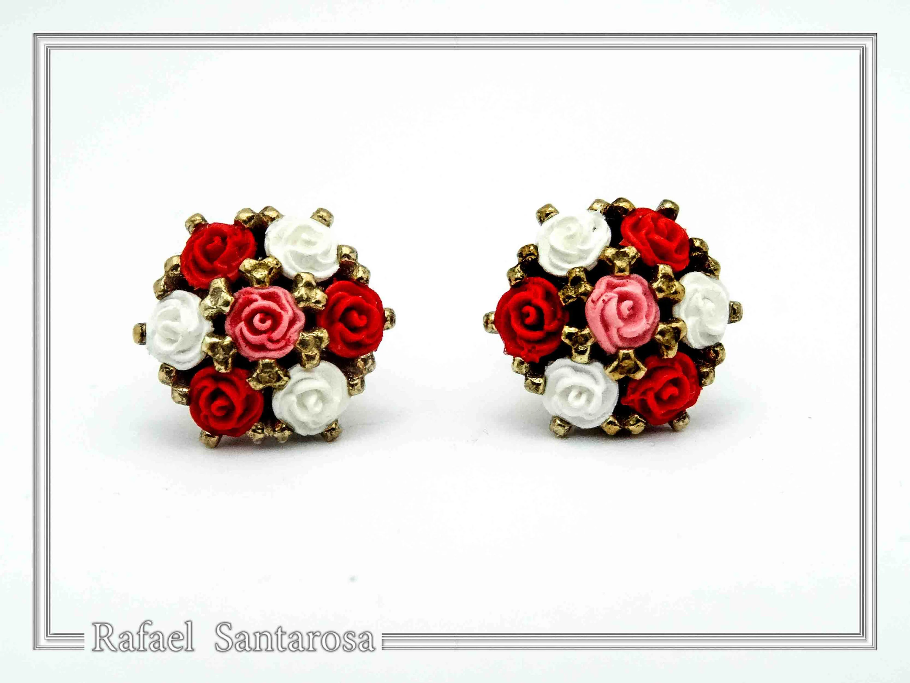 Floral Rose Flowers Shaped Alabaster Gems Stud Earrings: Bouquet of roses Silver Earrings — additional product image 4 from Rafael Santarosa Fine Jewelry