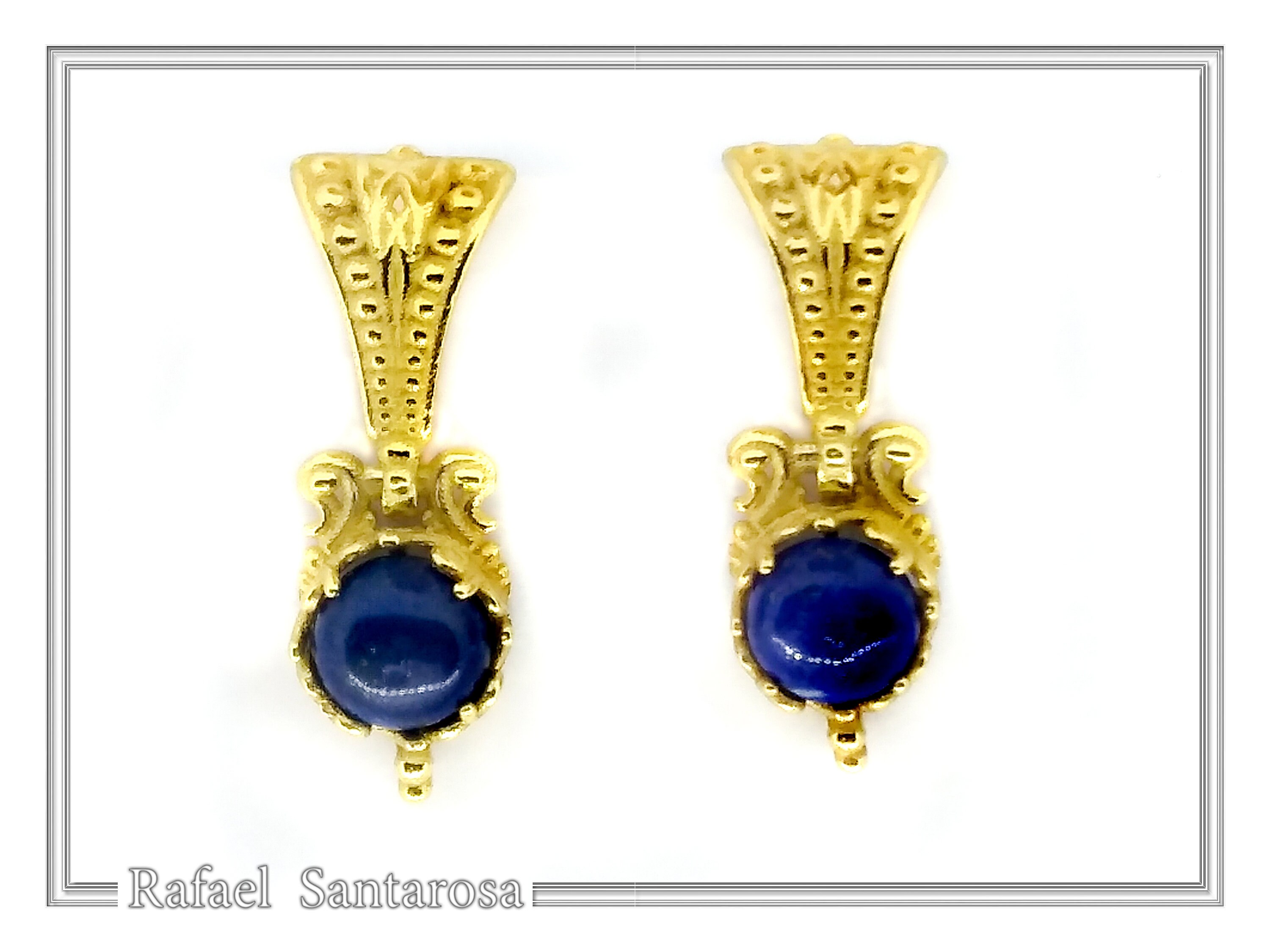 Byzantine Filigree Genuine Lapis Lazuli Delicate Earrings: Sterling Silver 18K Gold-Filled — additional product image 3 from Rafael Santarosa Fine Jewelry