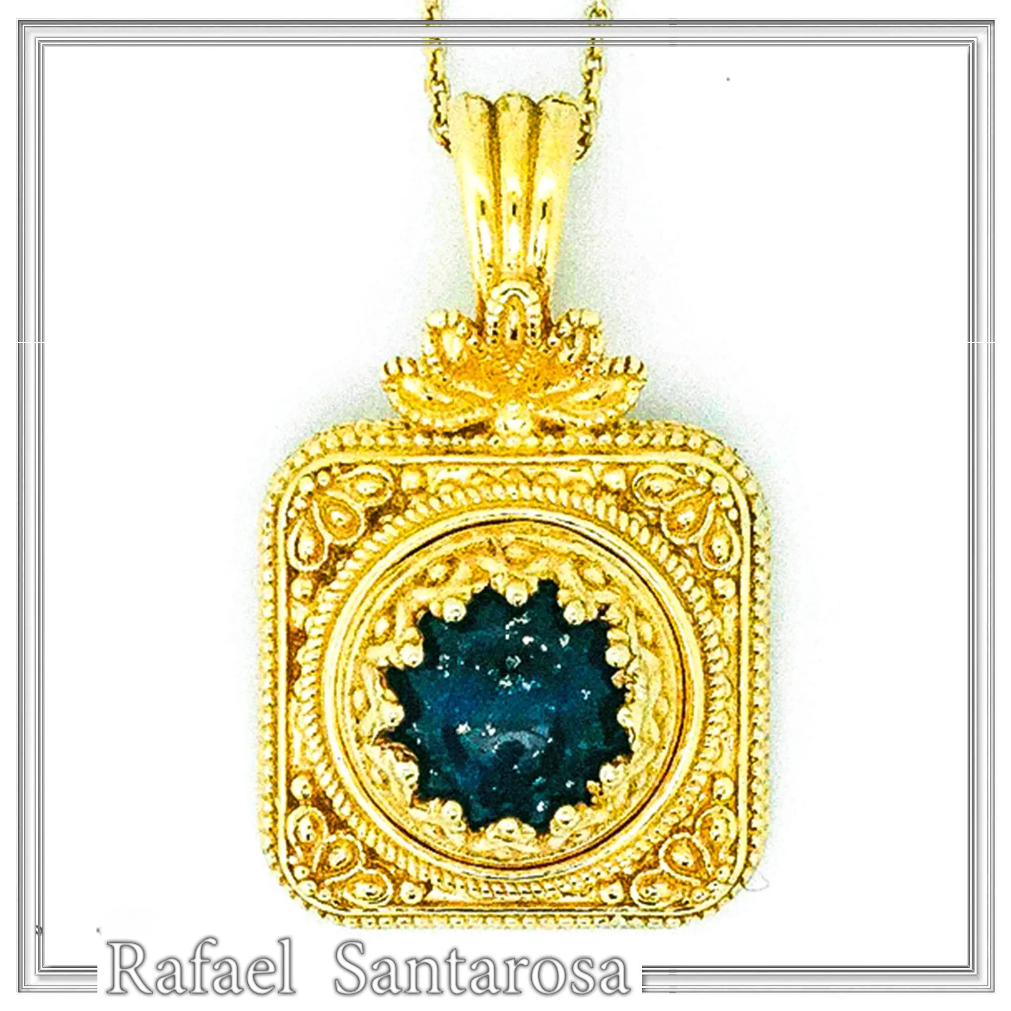 Solid Gold 18k Natural Lapis Lazuli Pendant: Byzantine Style Filigree and Granulation Handmade Jewelry — additional product image 7 from Rafael Santarosa Fine Jewelry