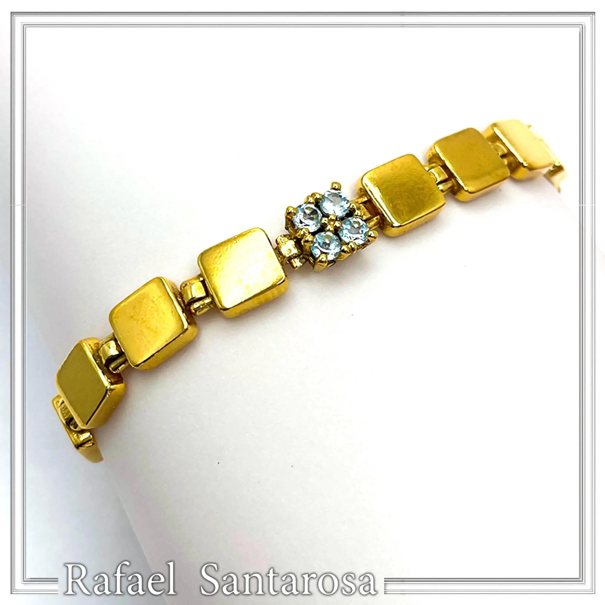 18K Gold Filled Sterling Silver Beaded Bracelet: Natural Sky-Blue Topaz Pave Geometric Link — additional product image 3 from Rafael Santarosa Fine Jewelry