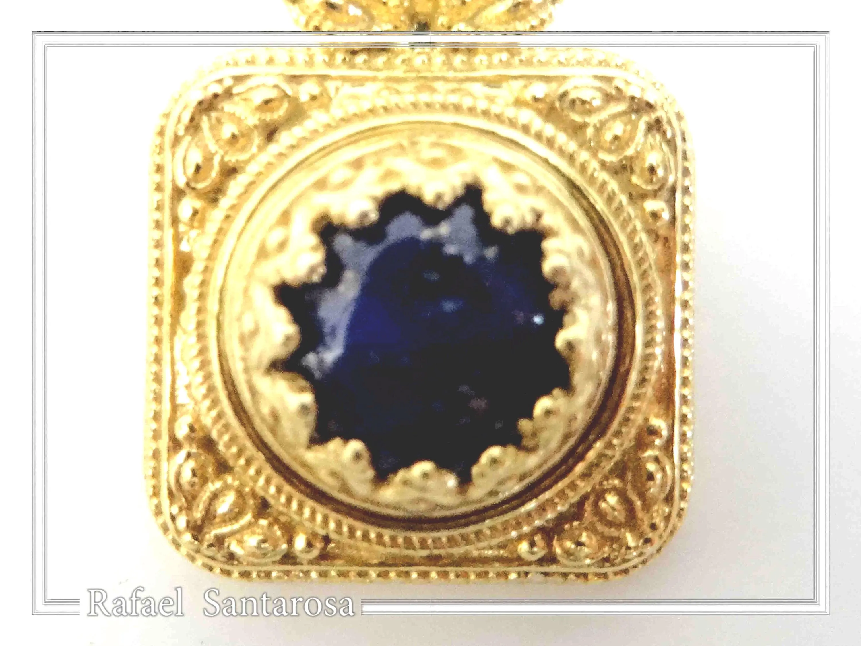 Solid Gold 18k Natural Lapis Lazuli Pendant: Byzantine Style Filigree and Granulation Handmade Jewelry — additional product image 5 from Rafael Santarosa Fine Jewelry