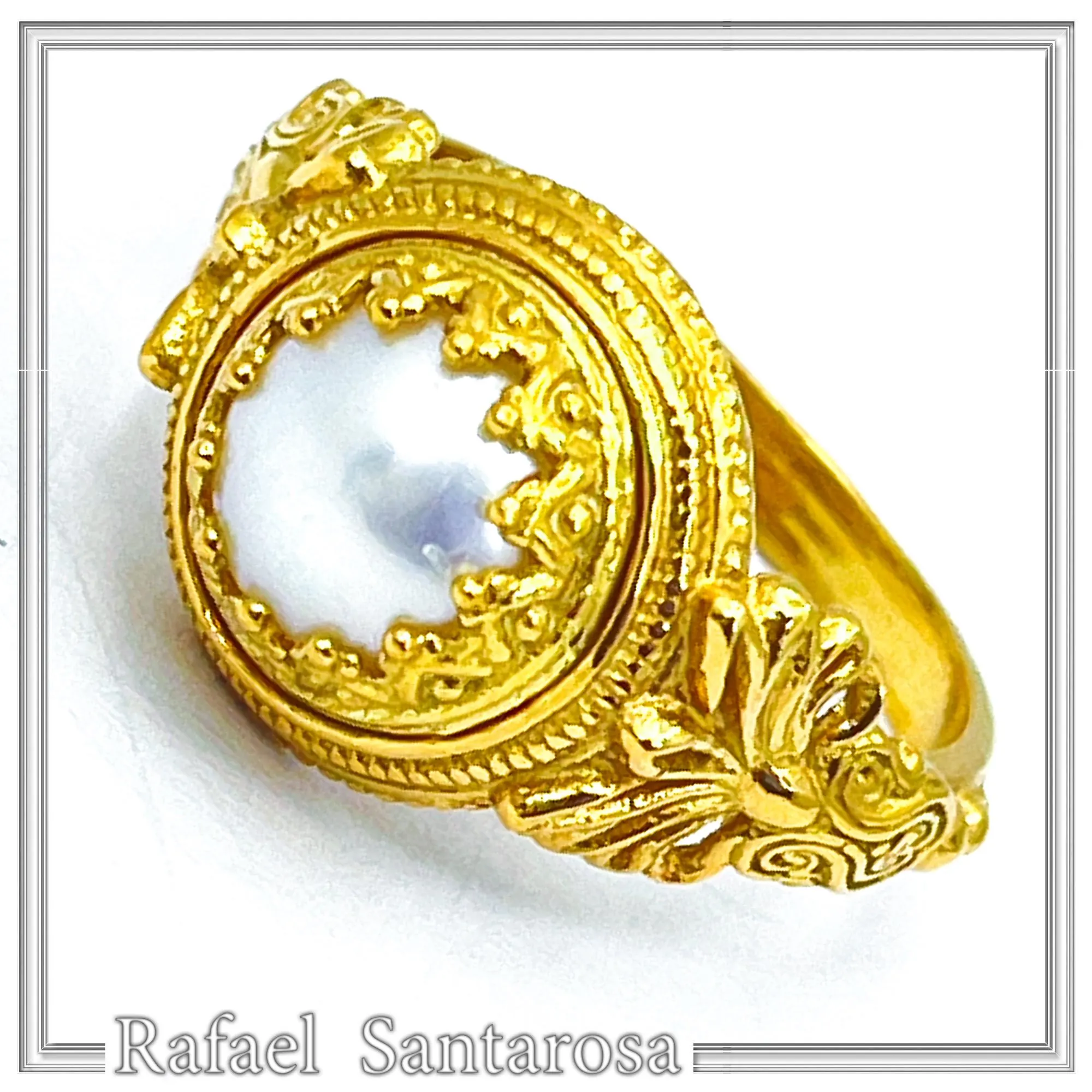 Sterling Silver Gold Filled Freshwater Pearl Ring Ancient Greek Antefix Filigree Design Handmade — additional product image 8 from Rafael Santarosa Fine Jewelry