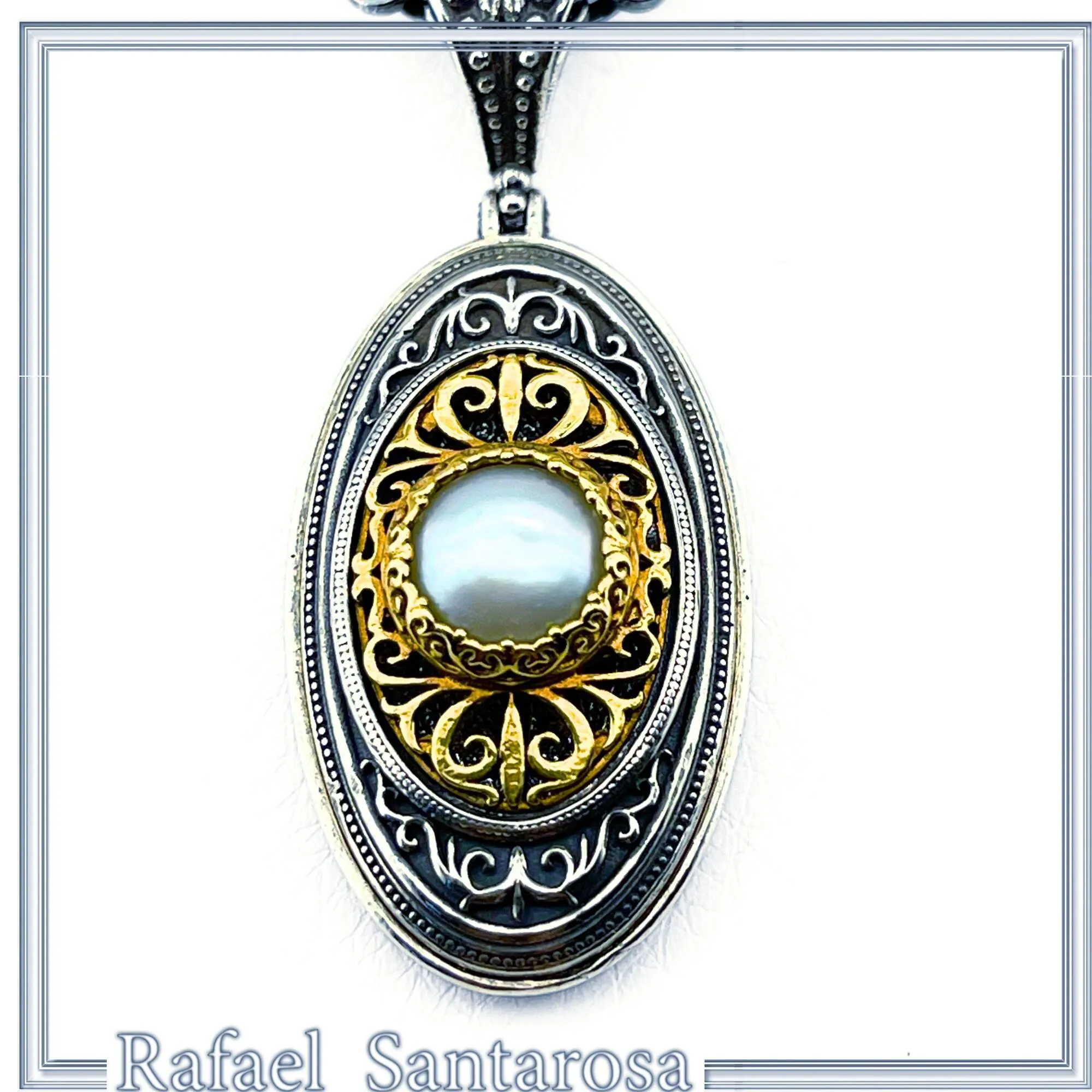 Genuine Lapis Lazuli Byzantine Way Crafted Pendant: Oxidised & Gold-Filled Sterling Silver — additional product image 8 from Rafael Santarosa Fine Jewelry