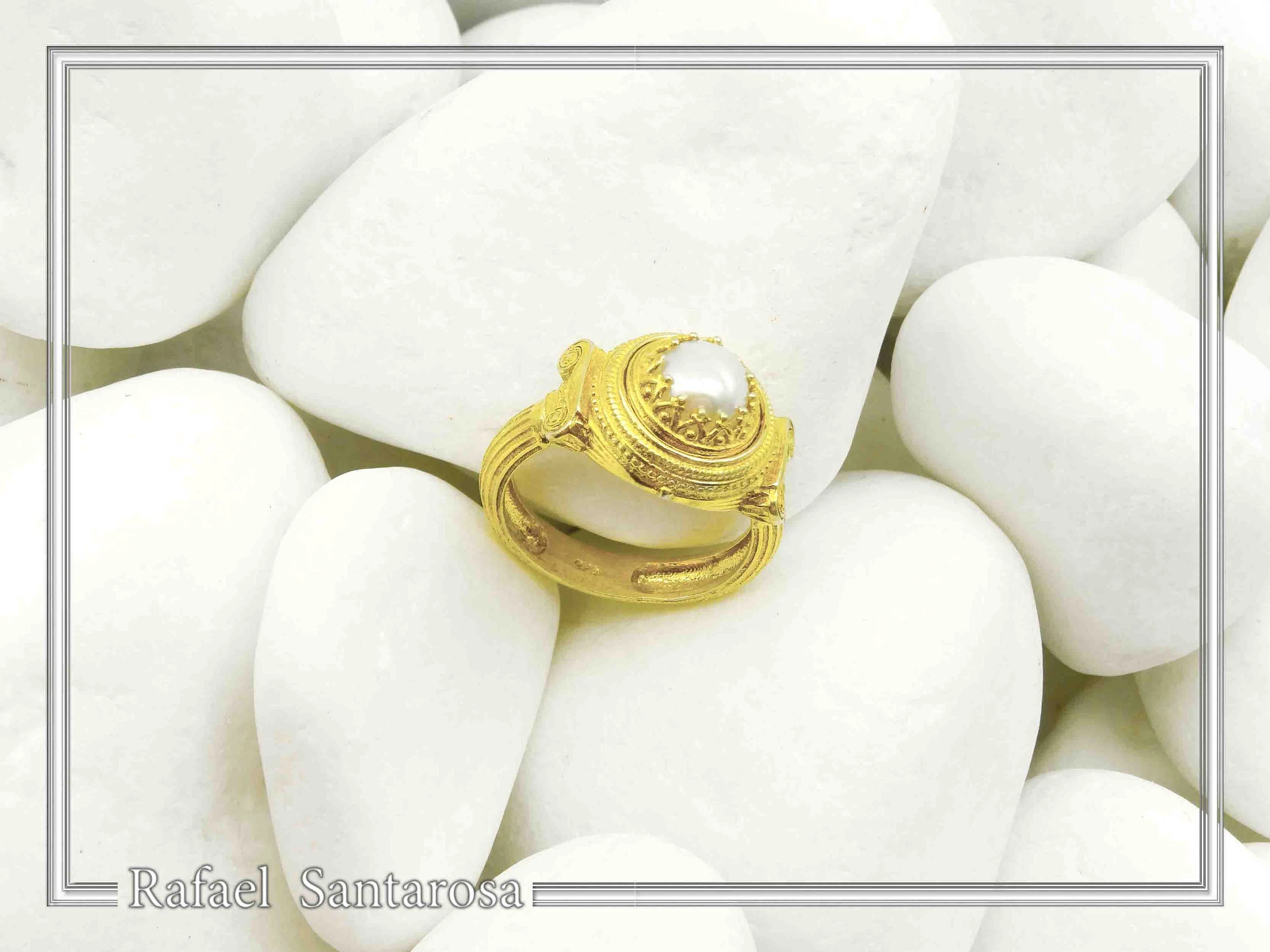 Ancient Greek Temple Ionic Column Natural Pearl Ring 18K Gold-Filled Sterling Silver, Museum Inspired — additional product image 9 from Rafael Santarosa Fine Jewelry