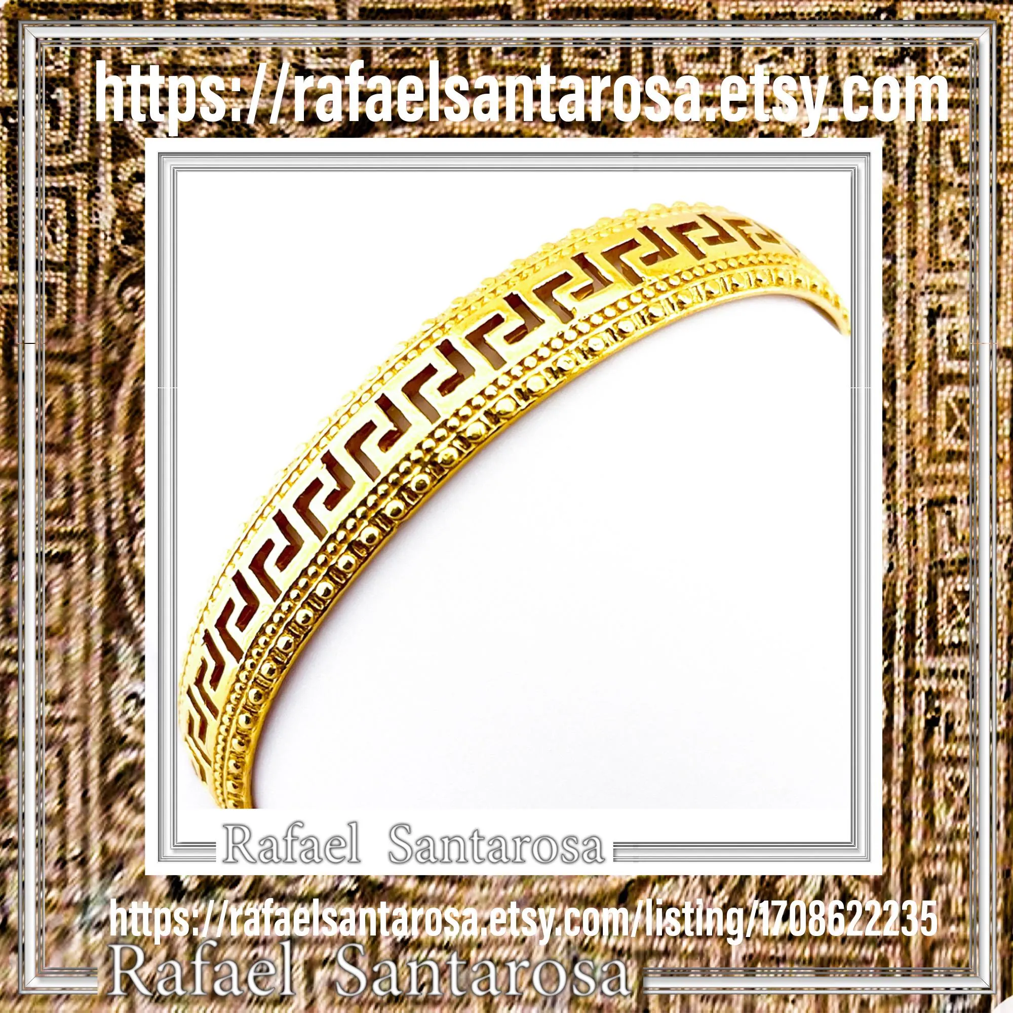 Greek Key Meander Design Adjustable Cuff Bracelet: Sterling Silver 18K Gold Filled — additional product image 10 from Rafael Santarosa Fine Jewelry