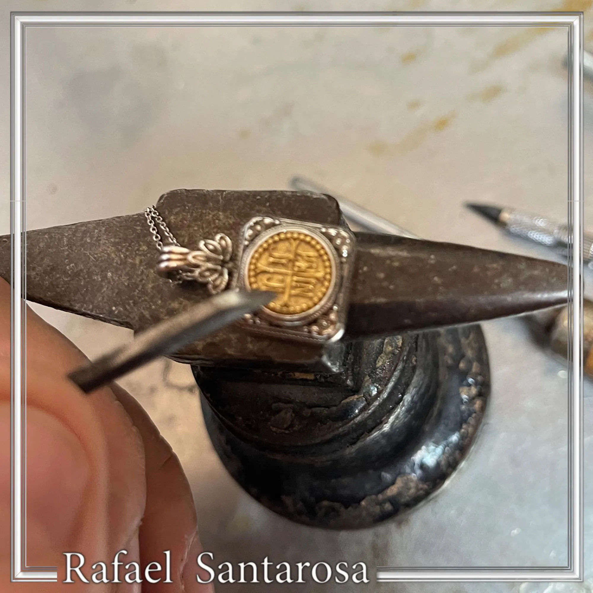 Jesus Christ Victorious Necklace: 18K Gold Christogram on Oxidized Silver. ICXC NIKA Orthodox Prayer — additional product image 8 from Rafael Santarosa Fine Jewelry
