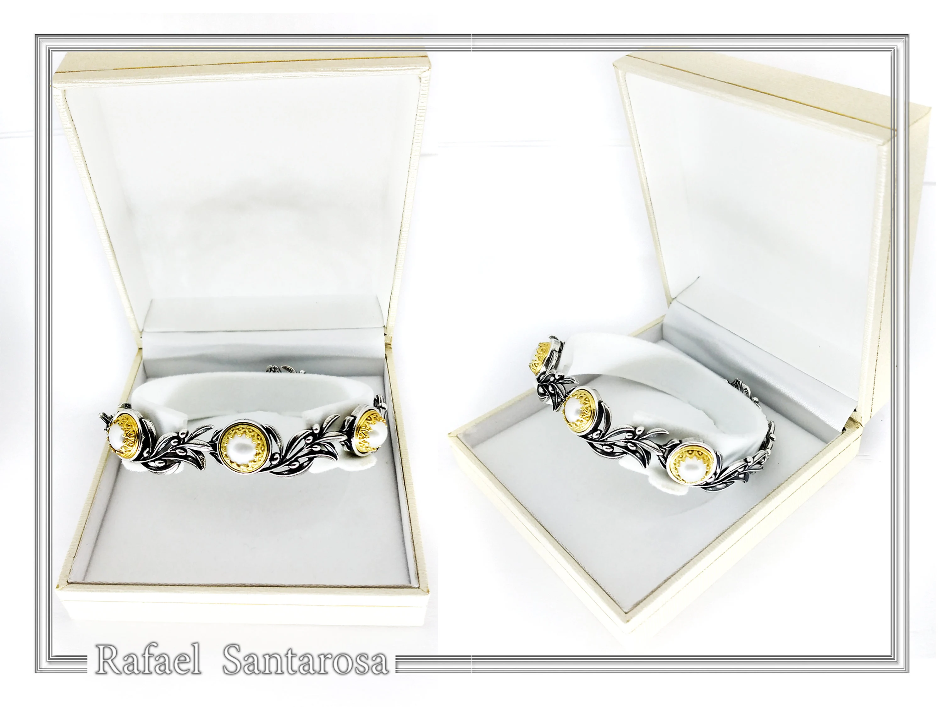 Natural Lapis Lazuli Olive Leaf Floral Beaded Bracelet: Oxidized and 18K Gold Filled Silver — additional product image 9 from Rafael Santarosa Fine Jewelry