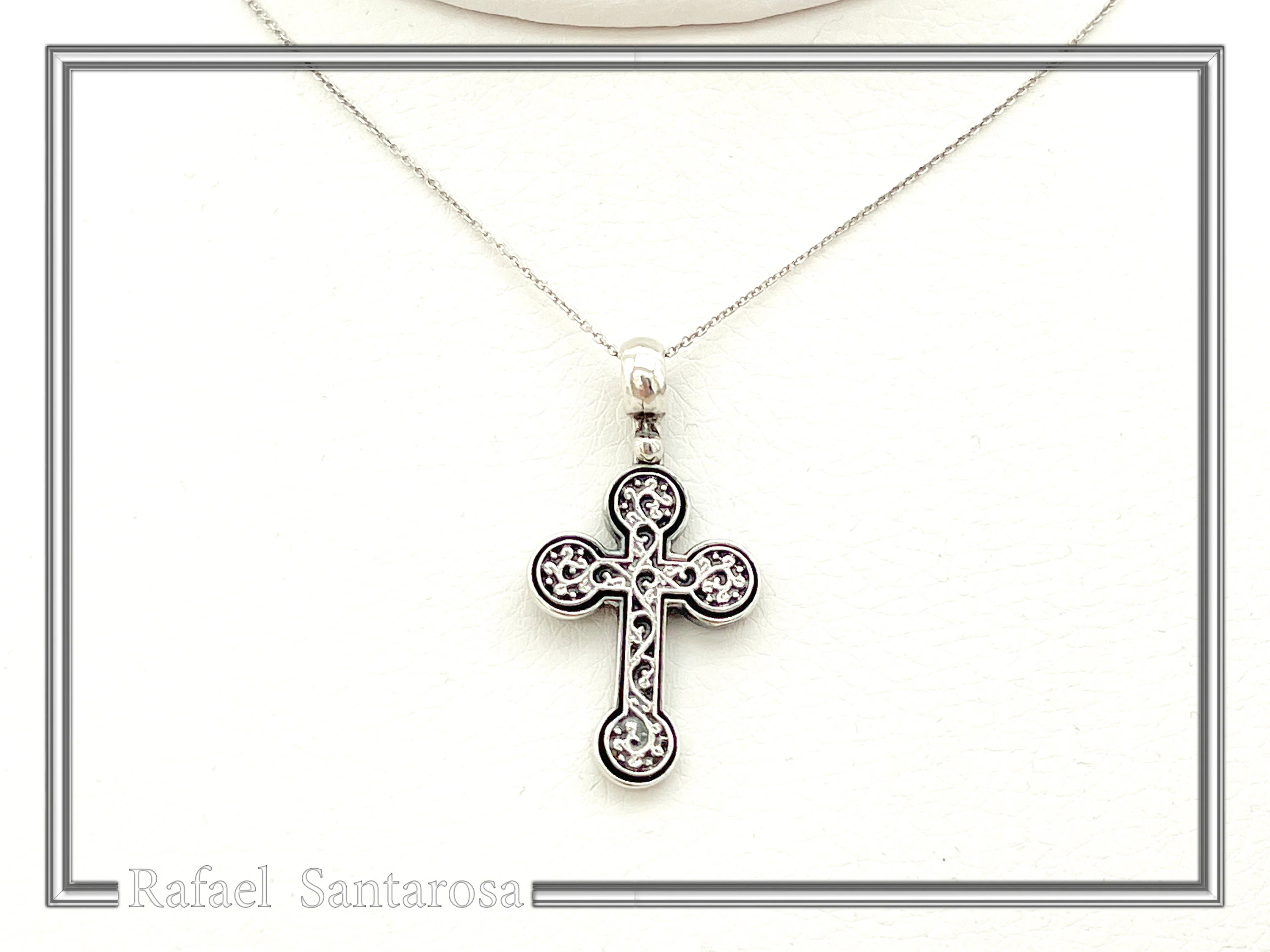 Men's Byzantine Oxidized Sterling Silver Cross Necklace: Christian Pendant For Him — additional product image 5 from Rafael Santarosa Fine Jewelry