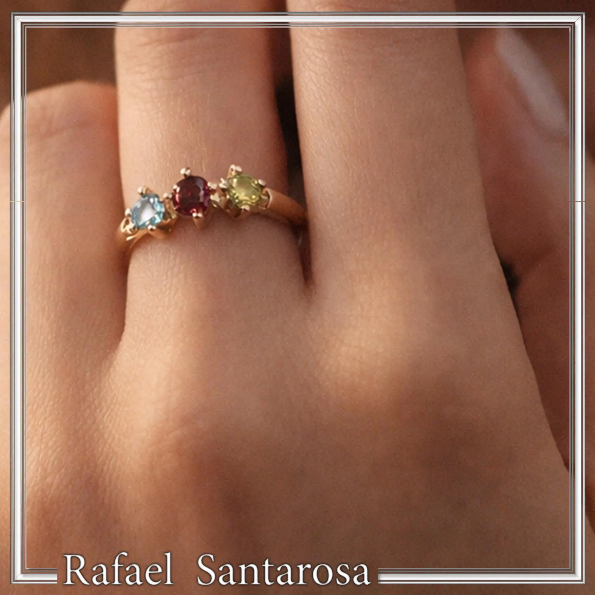 Sterling Silver 18k Gold Filled Ring with Garnet Topaz Peridot Handmade Modern Jewelry Design — additional product image 7 from Rafael Santarosa Fine Jewelry