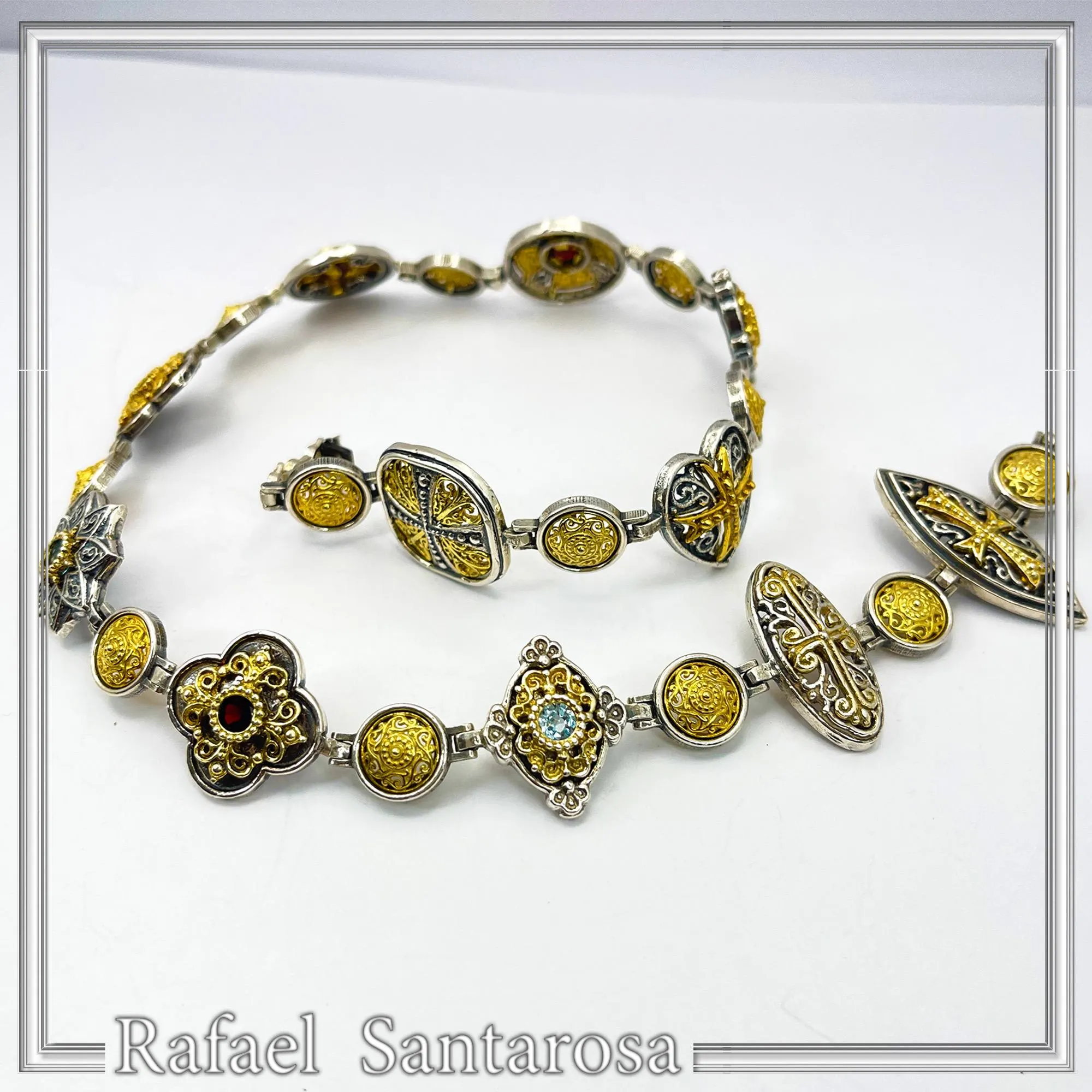 Handmade Byzantine Necklace Sterling Silver Oxidized 18K Gold Filled Topaz Amethyst Peridot Garnet Jewelry — additional product image 6 from Rafael Santarosa Fine Jewelry