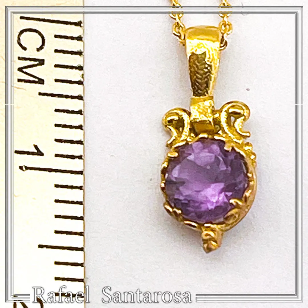 Natural Amethyst Byzantine Delicate Charm Necklace: Filigree Sterling Silver Bezel 18K Gold-Filled — additional product image 7 from Rafael Santarosa Fine Jewelry