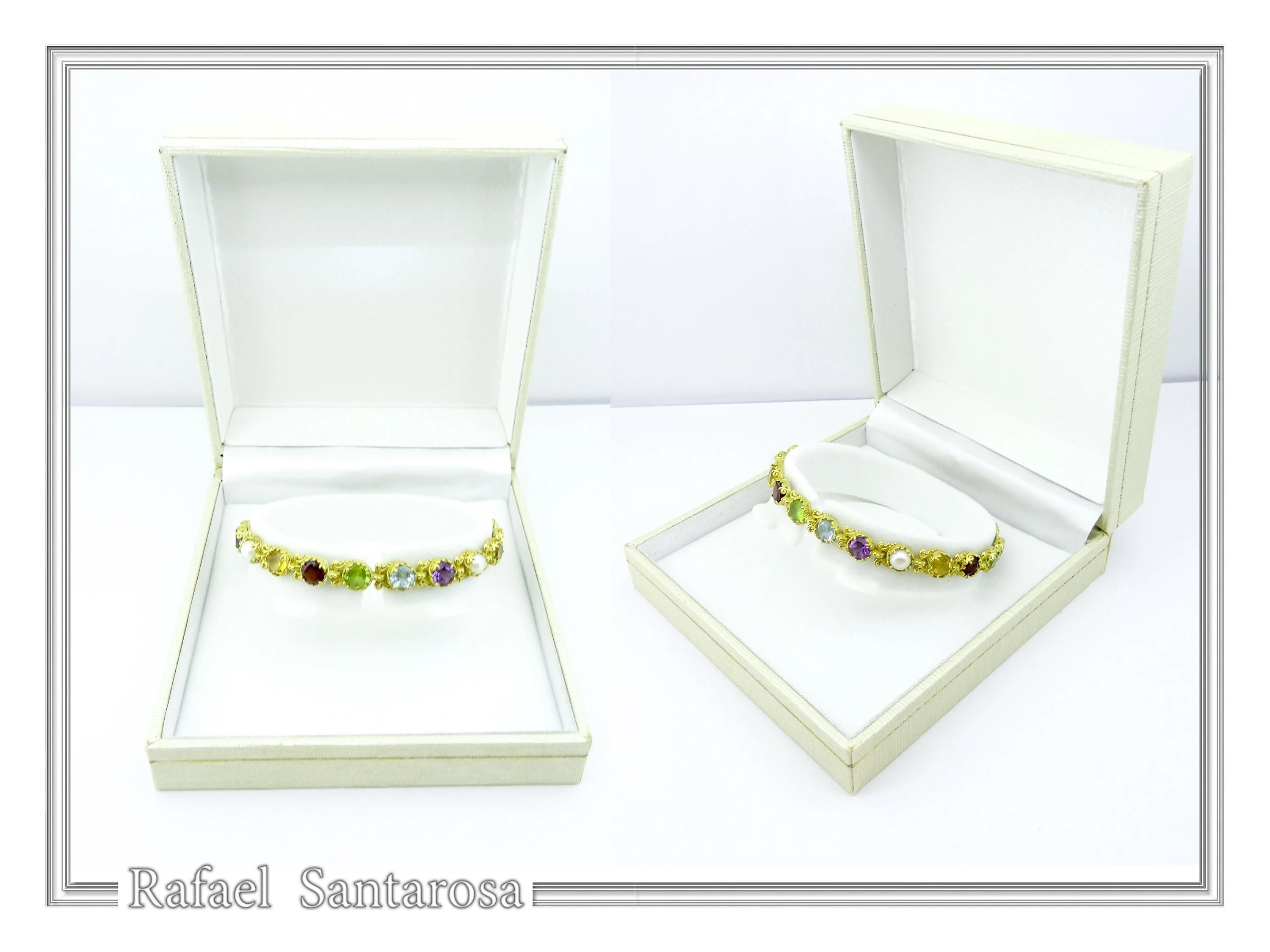 Multi Genuine Gemstone Beaded Bracelet: 18K Solid Gold Byzantine Filigree Tennis Bracelet — additional product image 9 from Rafael Santarosa Fine Jewelry