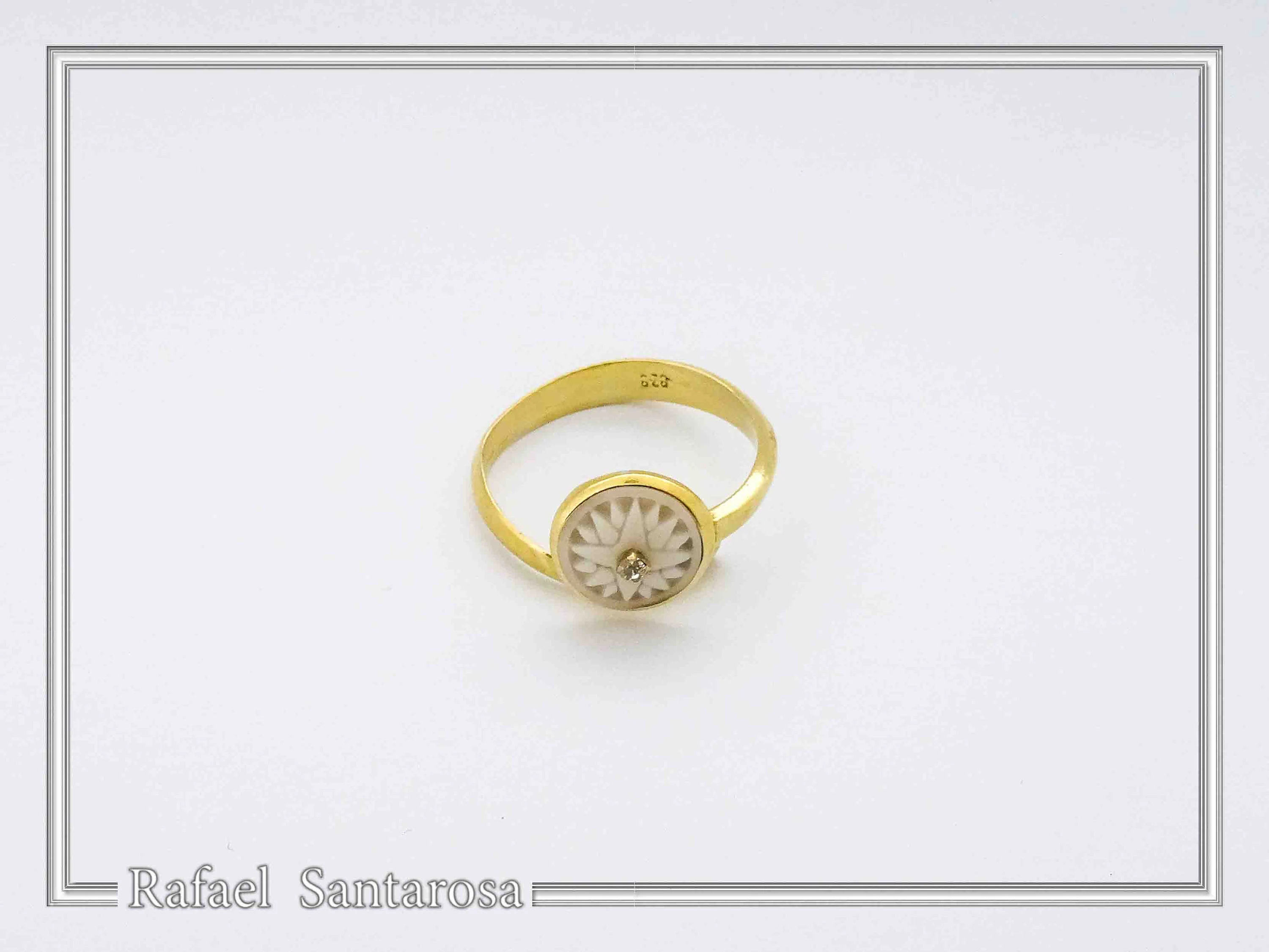 Greek Macedonian Sun Adjustable Statement Ring: Sculptured Marble, Zircon, 18K Gold-Filled Sterling Silver — additional product image 4 from Rafael Santarosa Fine Jewelry